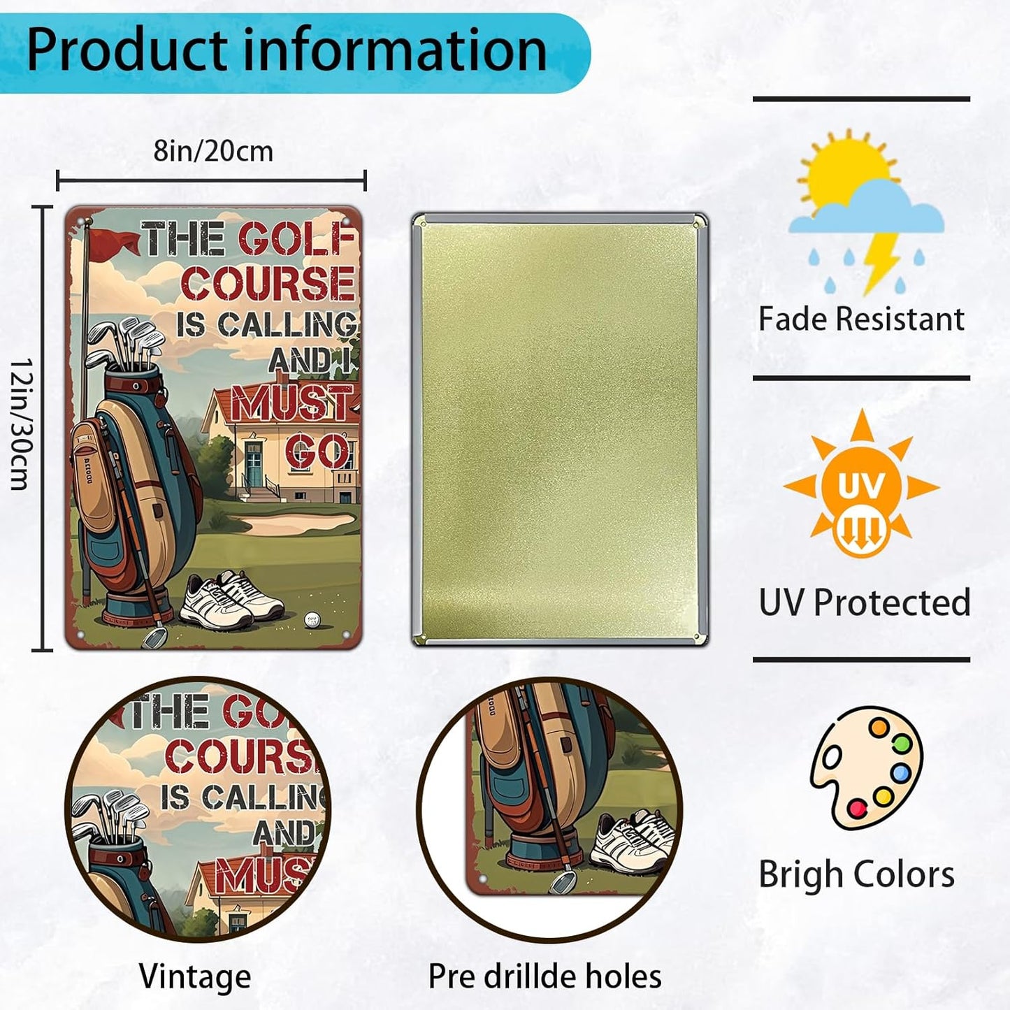 Golf Poster Golf Metal Tin Sign The Golf Course is Calling and I Must Go Poster Home Decor Garage Bar Restaurant Kitchen Cafe Bar Pub 8x12 Inch Wall Art Decor