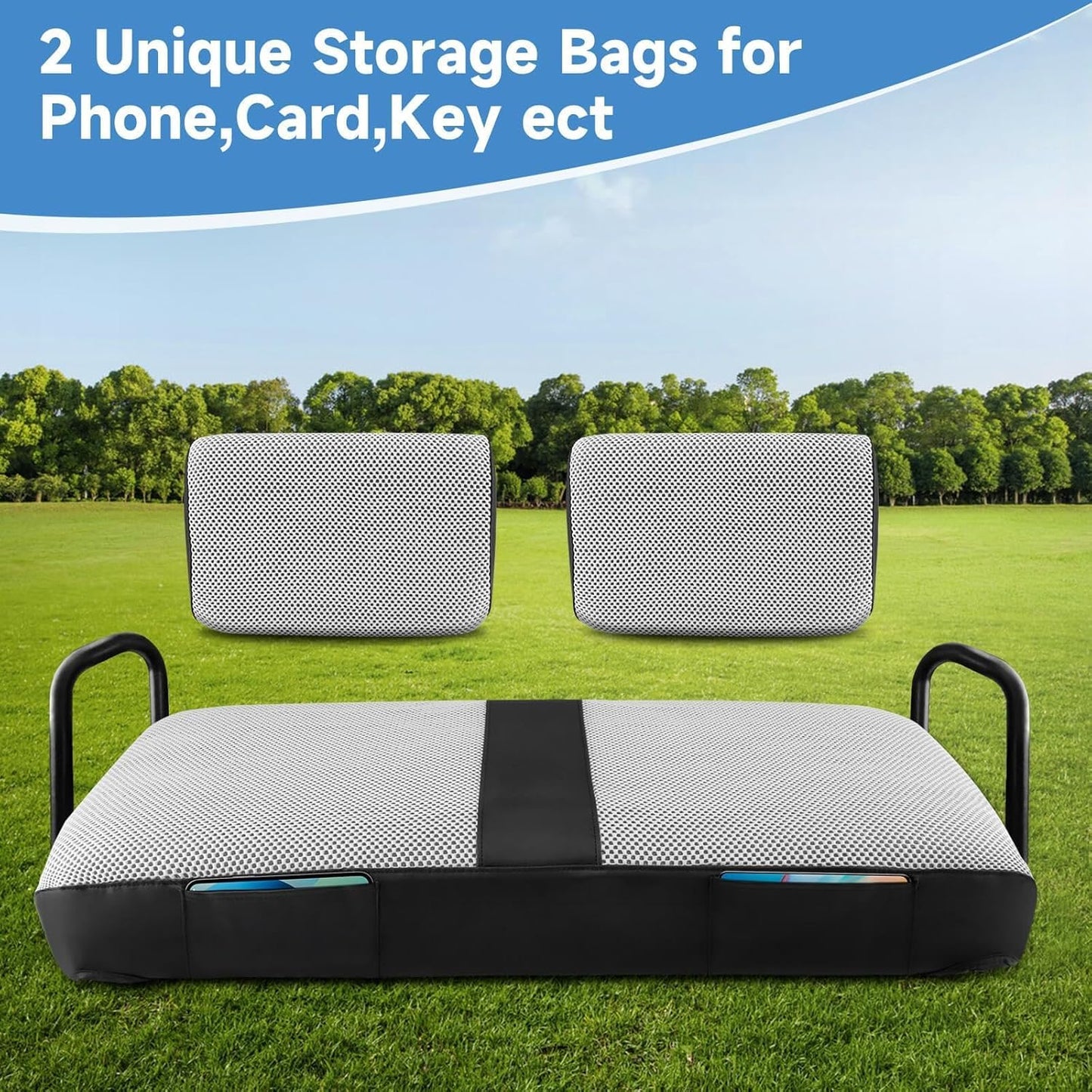 Club Car DS Pre-2000 Seat Cover, Golf Cart Seat Covers for Club Car DS 1982-2000 OEM Ordinary Seat, Breathable Polyester Mesh Cloth and Leather Combination Appearance, No Need Detaching Armrests