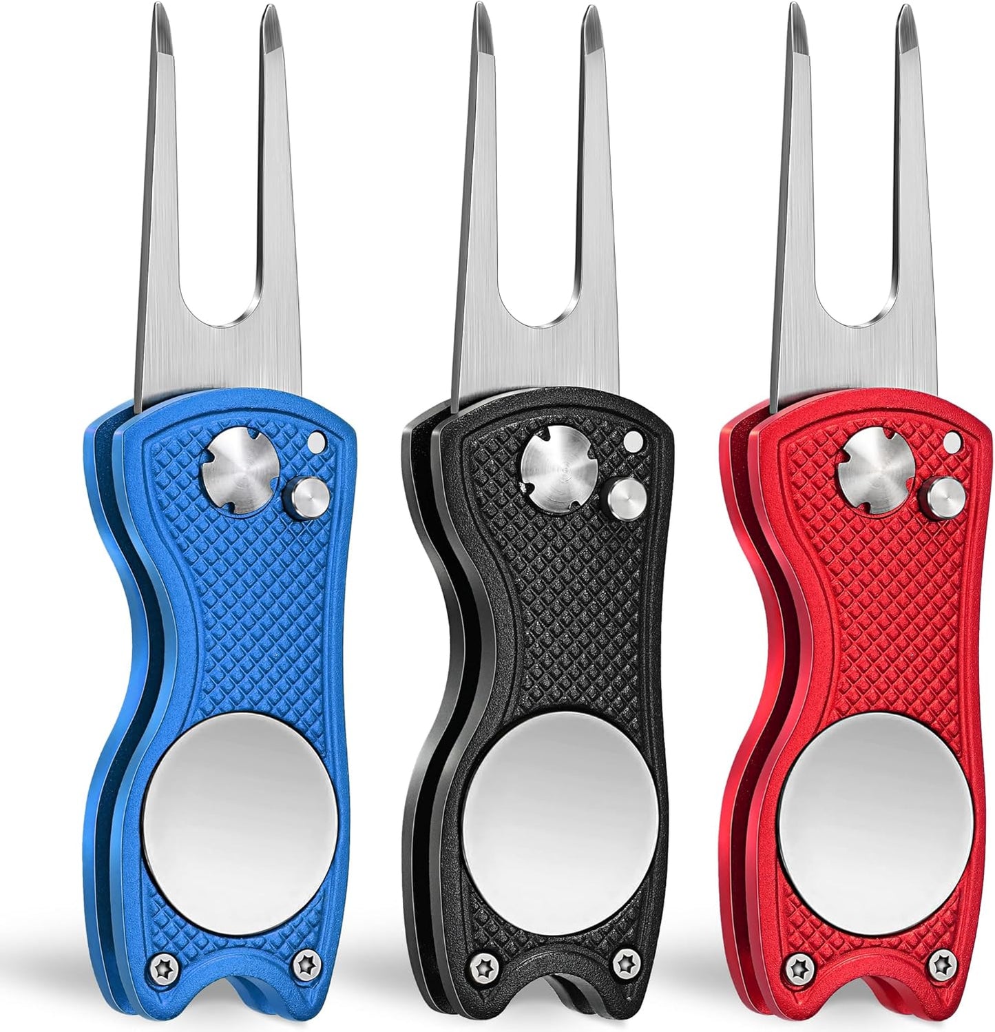 Mile High Life Golf Divot Repair Tool, All Metal Foldable Divot Tool with Pop-up Button & Magnetic Ball Marker, 2-6 Pack