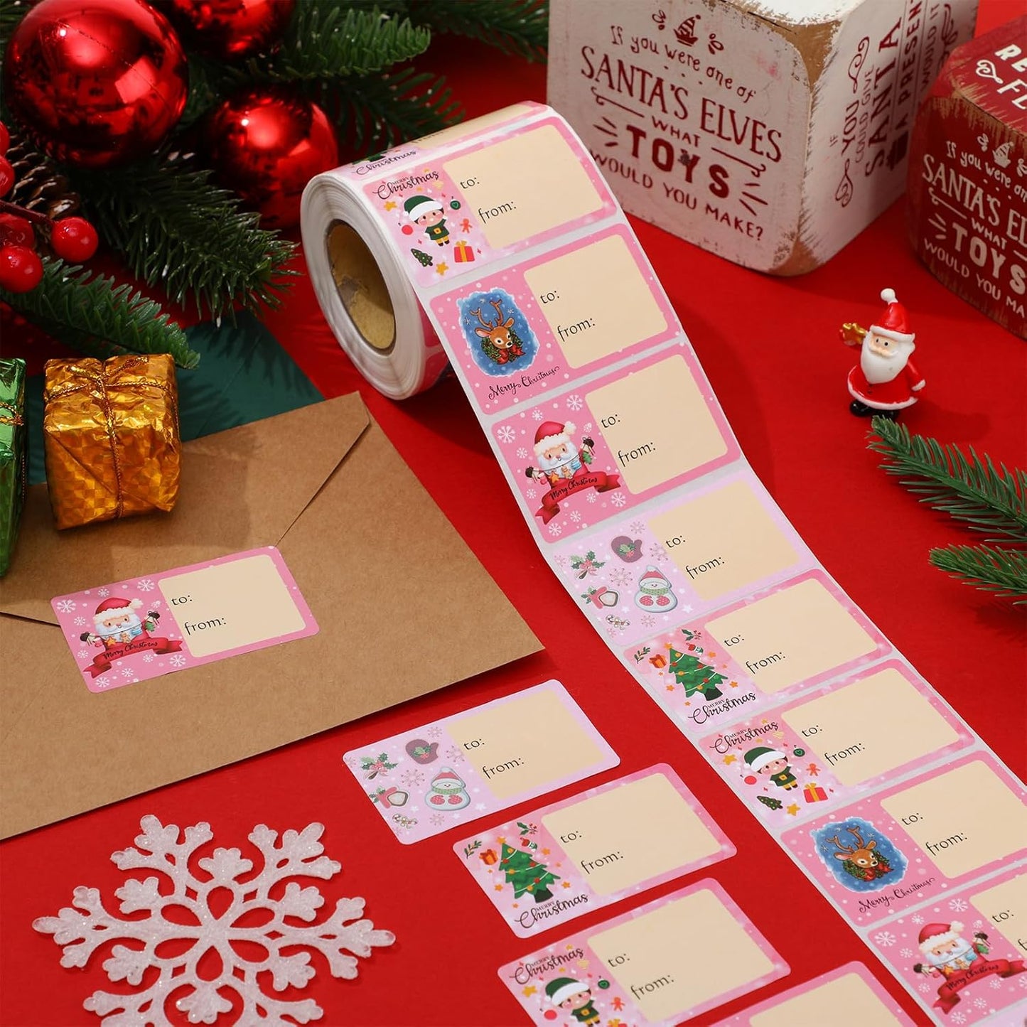 Outus 500 Pieces Christmas Tags Self Adhesive Gift Tags for Xmas Presents Christmas Name Labels Stickers for Wrapping Paper Festival Birthday Holiday Decor(Simple Style,2.76 x 1.57 Inch)