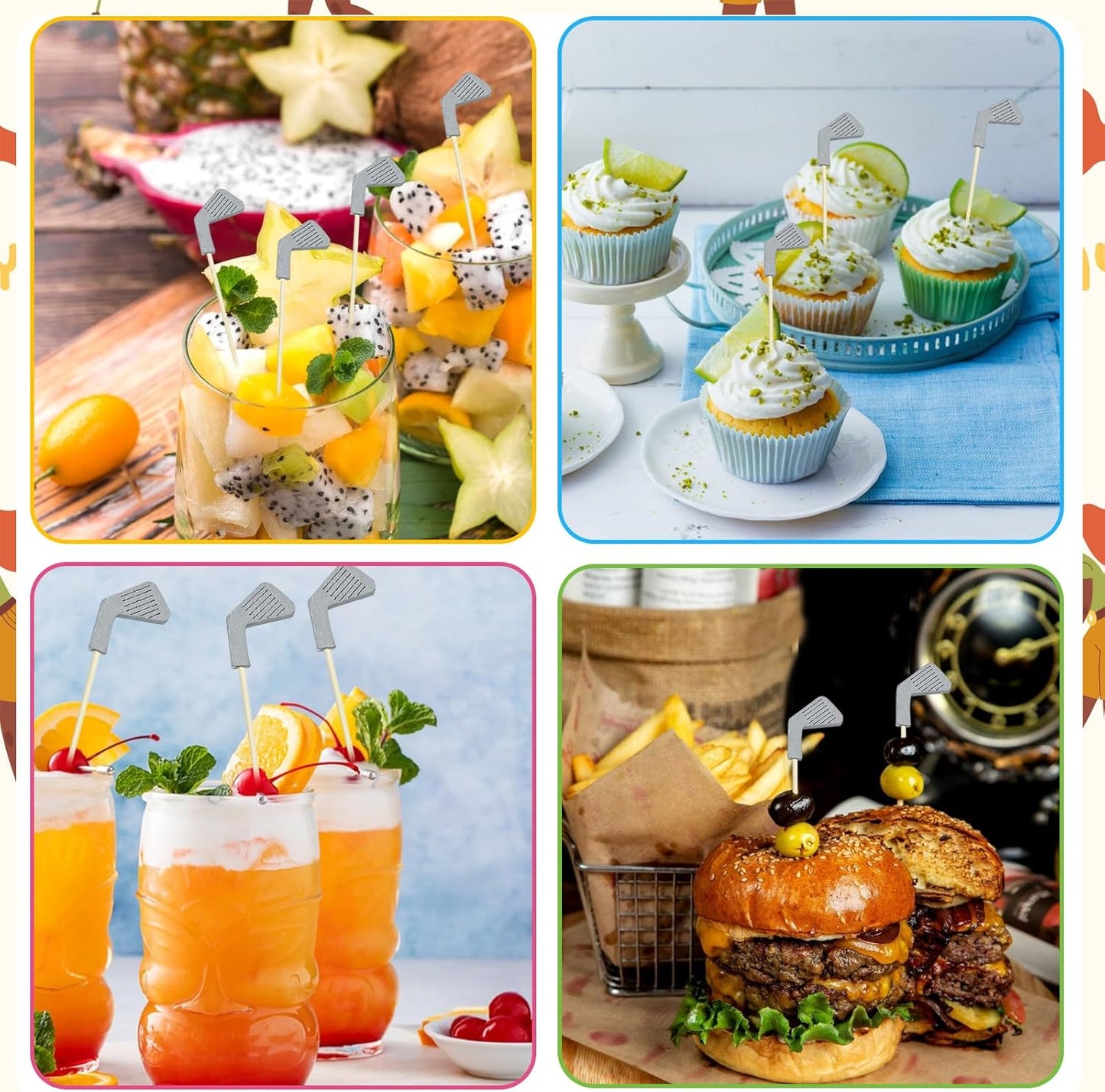 200Pcs Golf Cocktail Picks,4.7 Inch Golf Themed Fruit Toothpick,Party Toothpicks for Appetizers Cocktail Decorations for Party Supplies