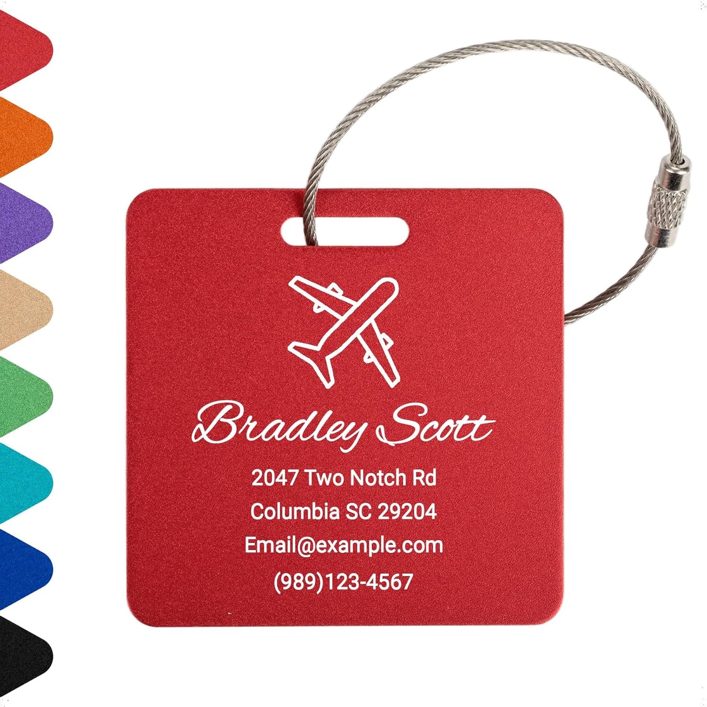 Personalized Luggage Tags for Suitcases Custom Metal Name Tags for Backpacks Bags Travel - Square (Red)