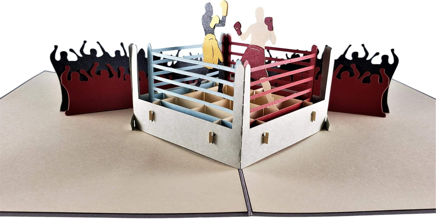 iGifts And Cards Boxing 3D Pop Up Greeting Card – Sports, Black, Fight, Crowds, Winner - Folds Flat - Fun, Just Because, Sports, Special Days