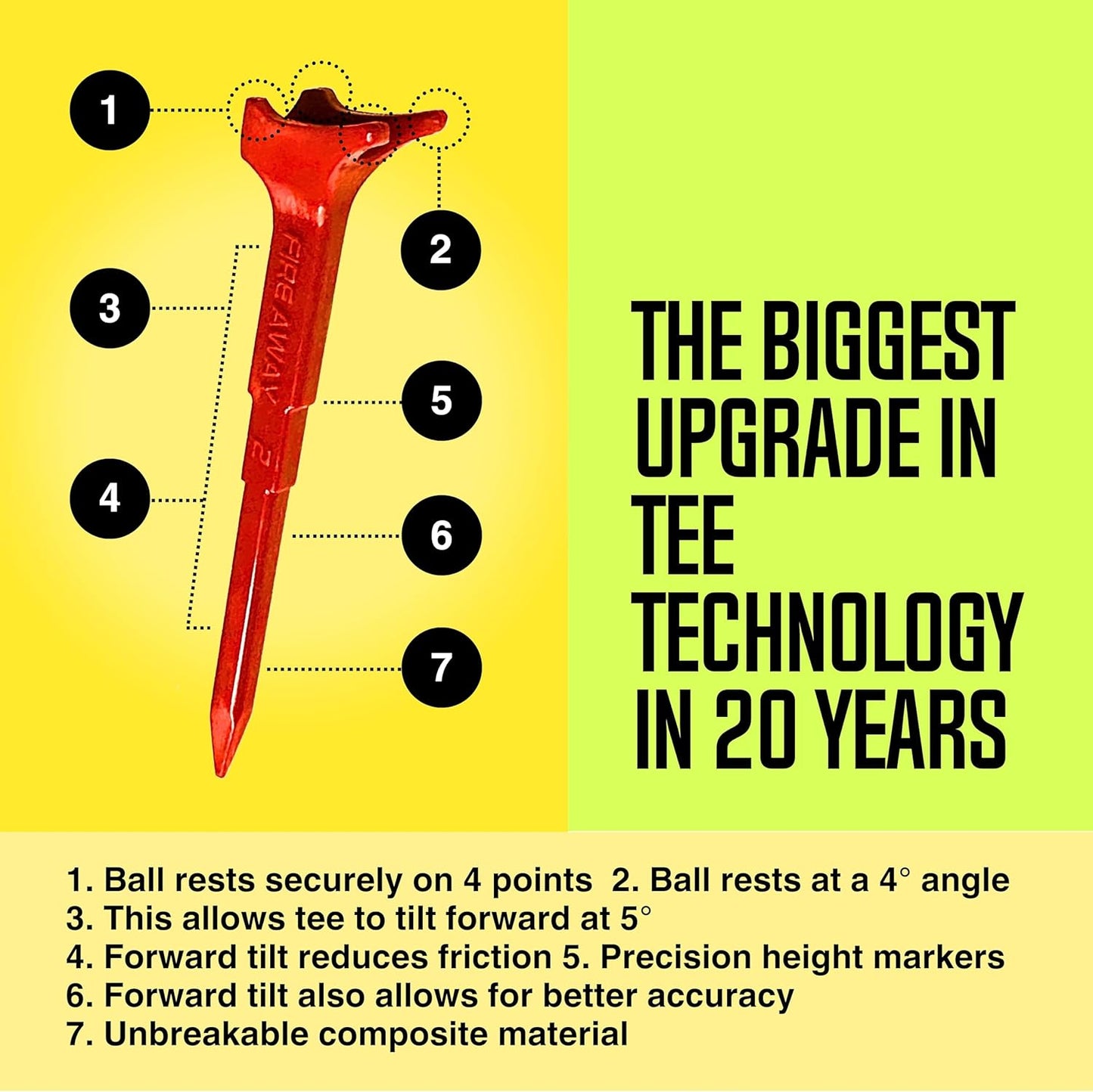 FIRE AWAY Premium Golf Tees, Reduced Ball Spin, Less Friction & Precision Height Markers for Perfect Trajectory, Made of Special Unbreakable Plastic Nylon Blend