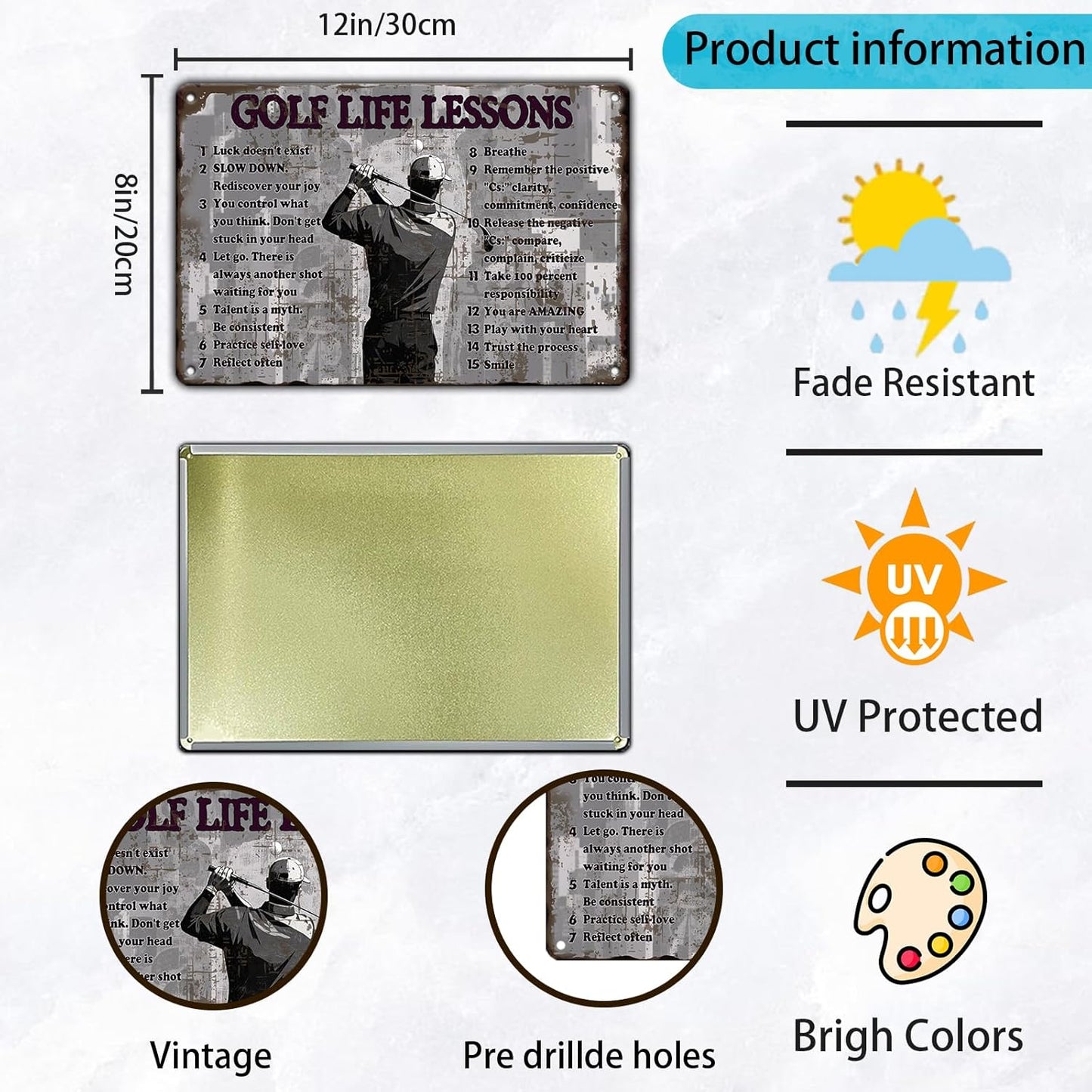 Golf Life Lessons Metal Tin Sign 8x12 Inch Funny Golf Tin Sign Golf Life Lessons Poster Home Kitchen Garden Bar Restaurant Cafe Office Shop Cave Man Are Wall Decor