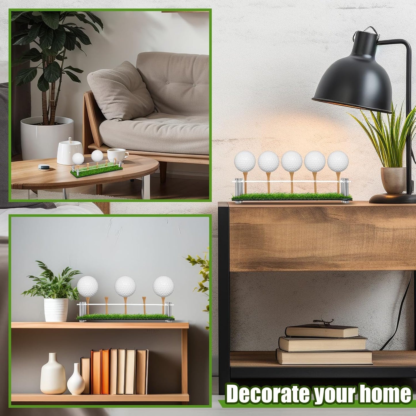 Menkxi Acrylic Metal Golf Ball Holder Display Case with Black Base and Turf Golf Ball Stand Display Box for Golf Decoration(9.84 Inch)