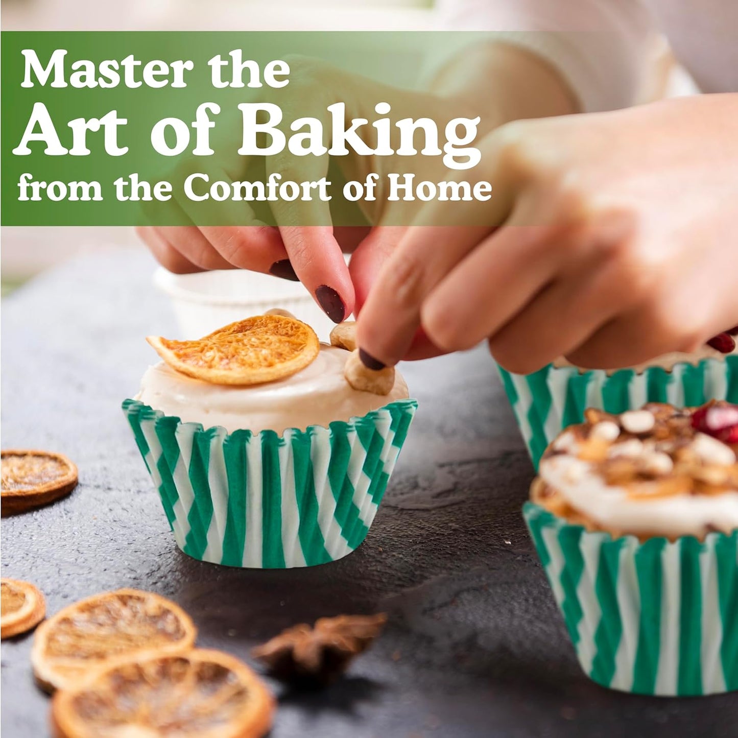 Regency Wraps Greaseproof Professional Grade Baking Cups, Pack of 40, Standard Liners, Green/White Stripe, for Cupcakes, Muffins, Candy, Non Stick