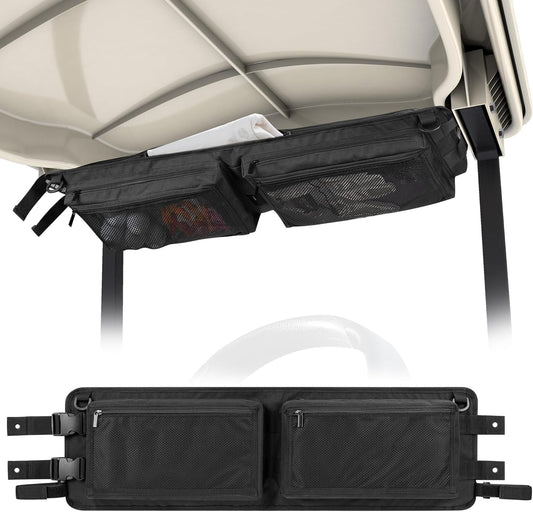 Golf Cart Ceiling Storage Bag, Golf Cart Overhead Organizer Bag Compatible with Club Car Precedent,Tempo, Onward, Black