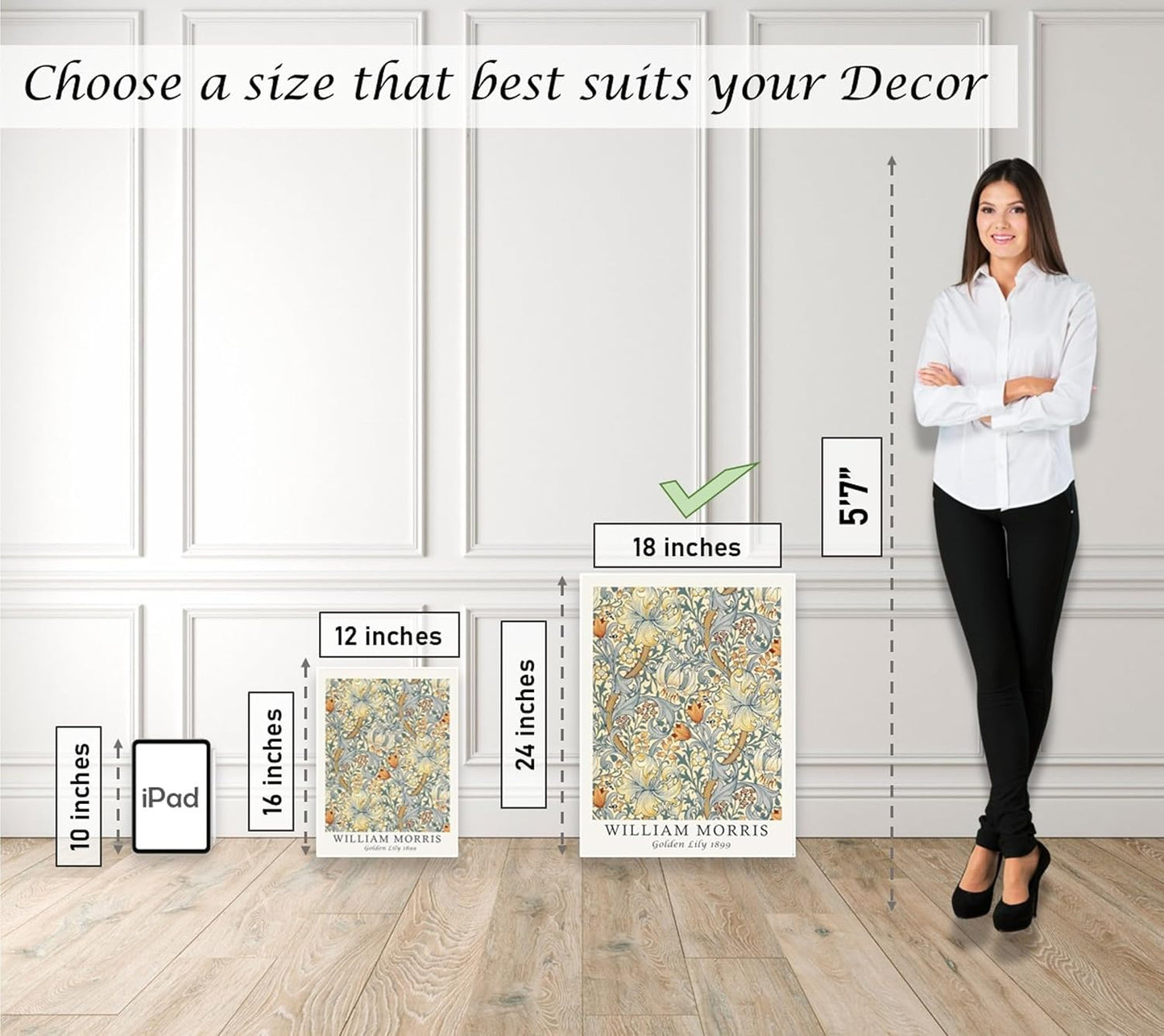 Induslyfe Large Framed Flower Wall Art Canvas Decor Set of 3, William Morris Wall Art Framed Prints Mid Century Modern Art, Aesthetic Floral Botanical wall art for bedroom living room bathroom 18x24