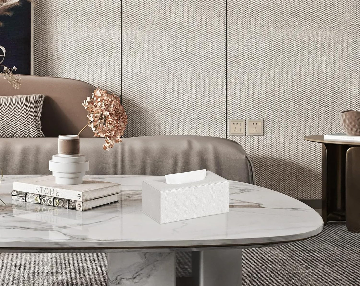 Tissue Box Cover Rectangular Tissue Box Holder for Bathroom (Beige)