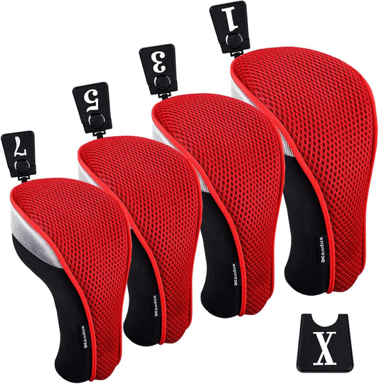 Andux 4pcs/Pack Mesh Golf 460cc Driver Fairway Wood Club Head Covers with Interchangeable No. Tags