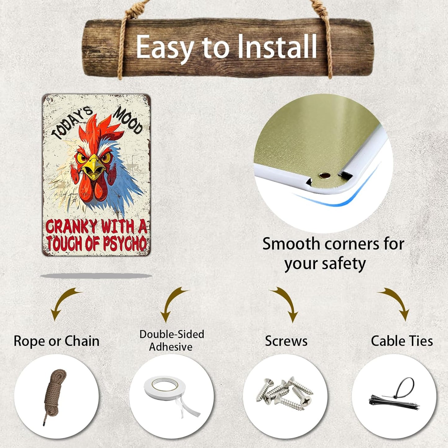 Funny Chicken Today'S Mood Metal Tin Sign 12x8 Inch Novelty Farm Chicken Tin Sign Farmhouse Rooster Poster Home Kitchen Garden Bar Restaurant Coffee Are Wall Decor