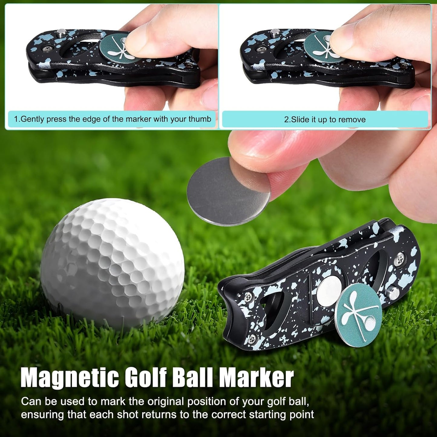 Golf Divot Repair Tool, 3 in 1 Compact Ball Marker Divot Tool, Foldable Golf Divot Tool for Repair & Maintain Green, Golf Essential, Ideal Gift for Golf Enthusiasts