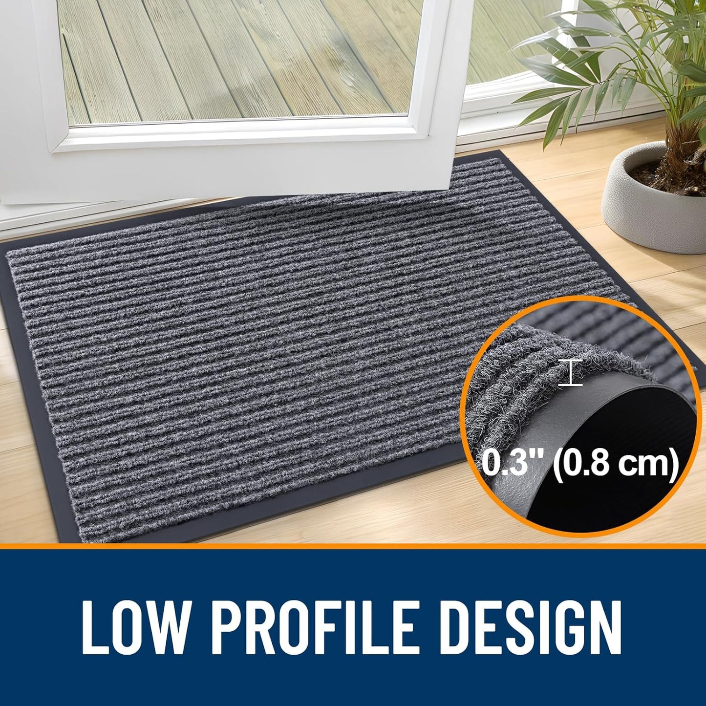 OLANLY Front Door Mat Indoor Outdoor Entrance, Waterproof Heavy Duty Doormat, Fade Resistant, Low Profile, Easy Clean Patio Porch Welcome Floor Mats for Entry, 71x23, Grey