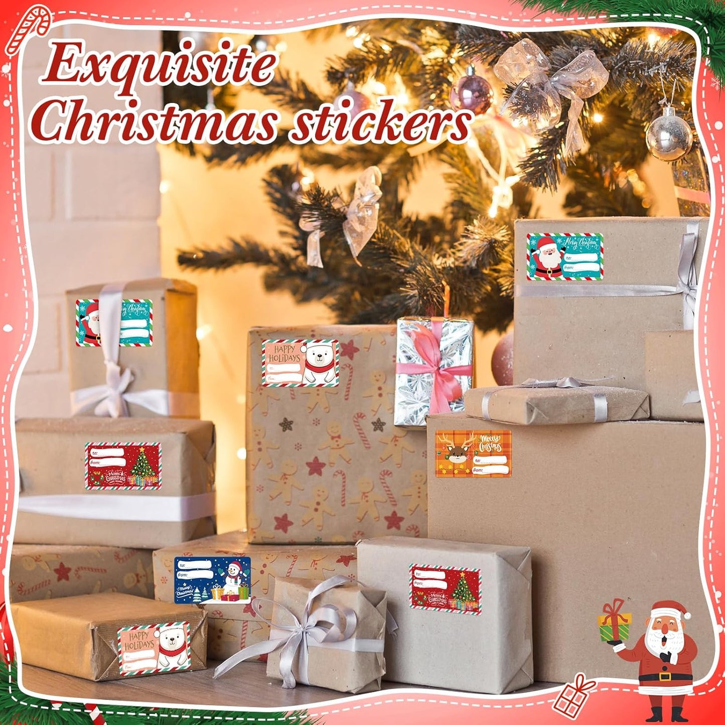 Outus 500 Pieces Christmas Tags Self Adhesive Gift Tags for Xmas Presents Christmas Name Labels Stickers for Wrapping Paper Festival Birthday Holiday Decor (Multicolor Style,2.76 x 1.57 Inch)