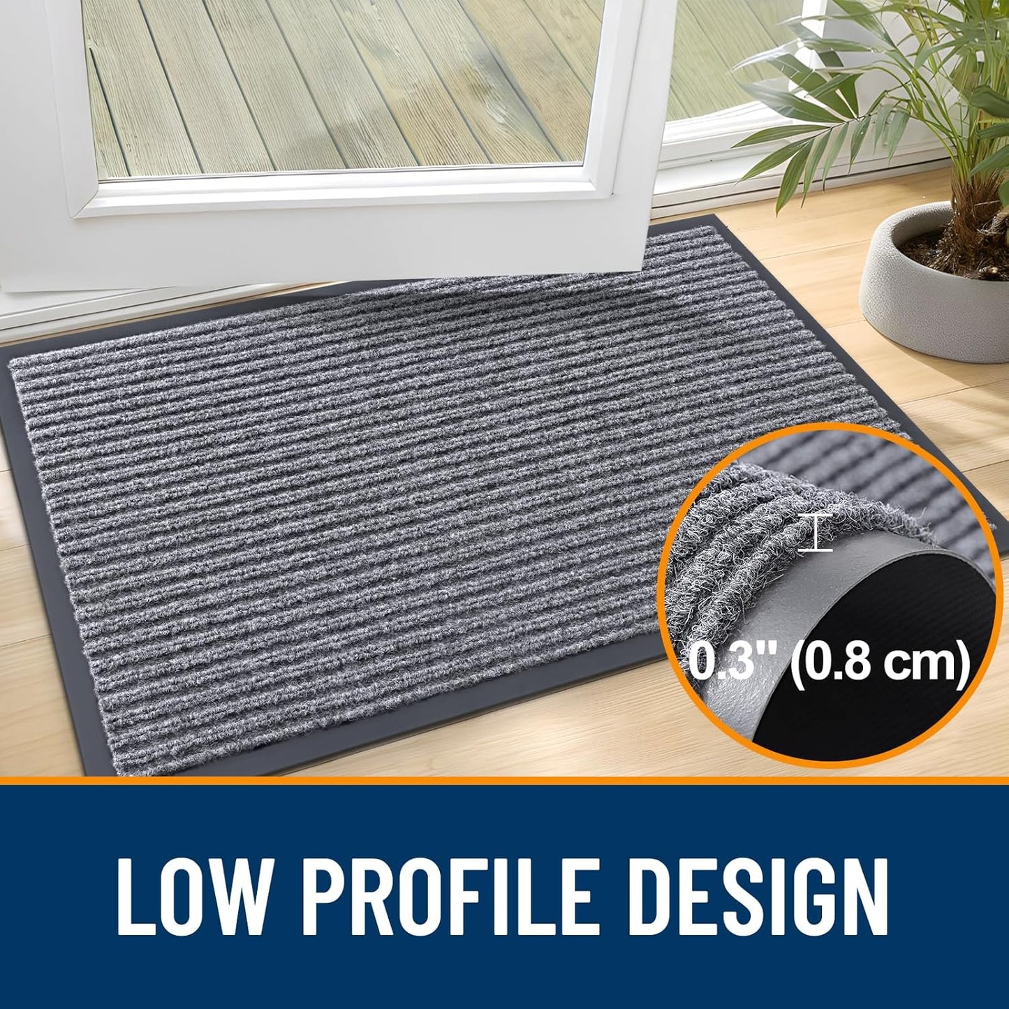 OLANLY Front Door Mat Indoor Outdoor Entrance, Waterproof Heavy Duty Doormat, Fade Resistant, Low Profile, Easy Clean Patio Porch Welcome Floor Mats for Entry, 59x23, Light Gray