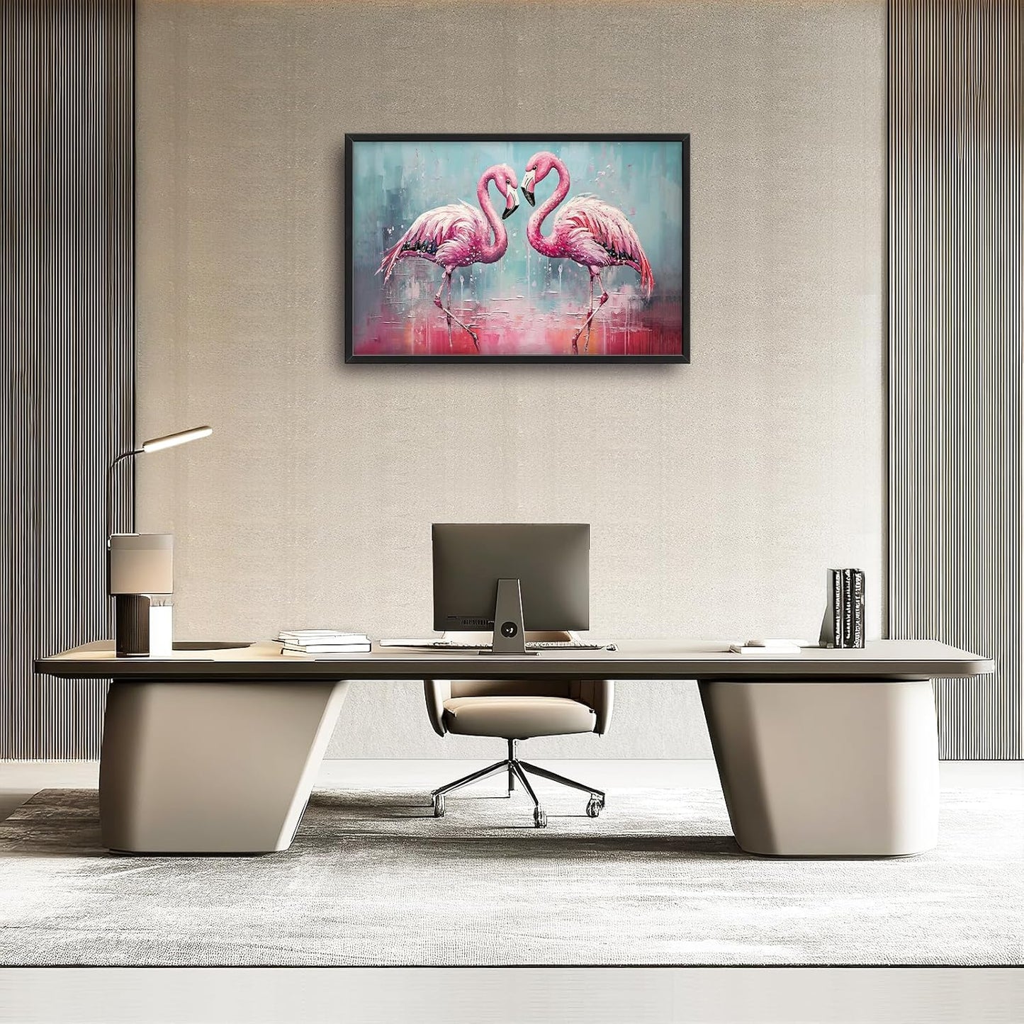 Large Flamingo Framed Wall Art for Living Room Flamingo Pictures Wall Decor Tropical Wildlife Painting Artwork Print Painting Home Decoration for Bathroom Bedroom Office 36x24 inch