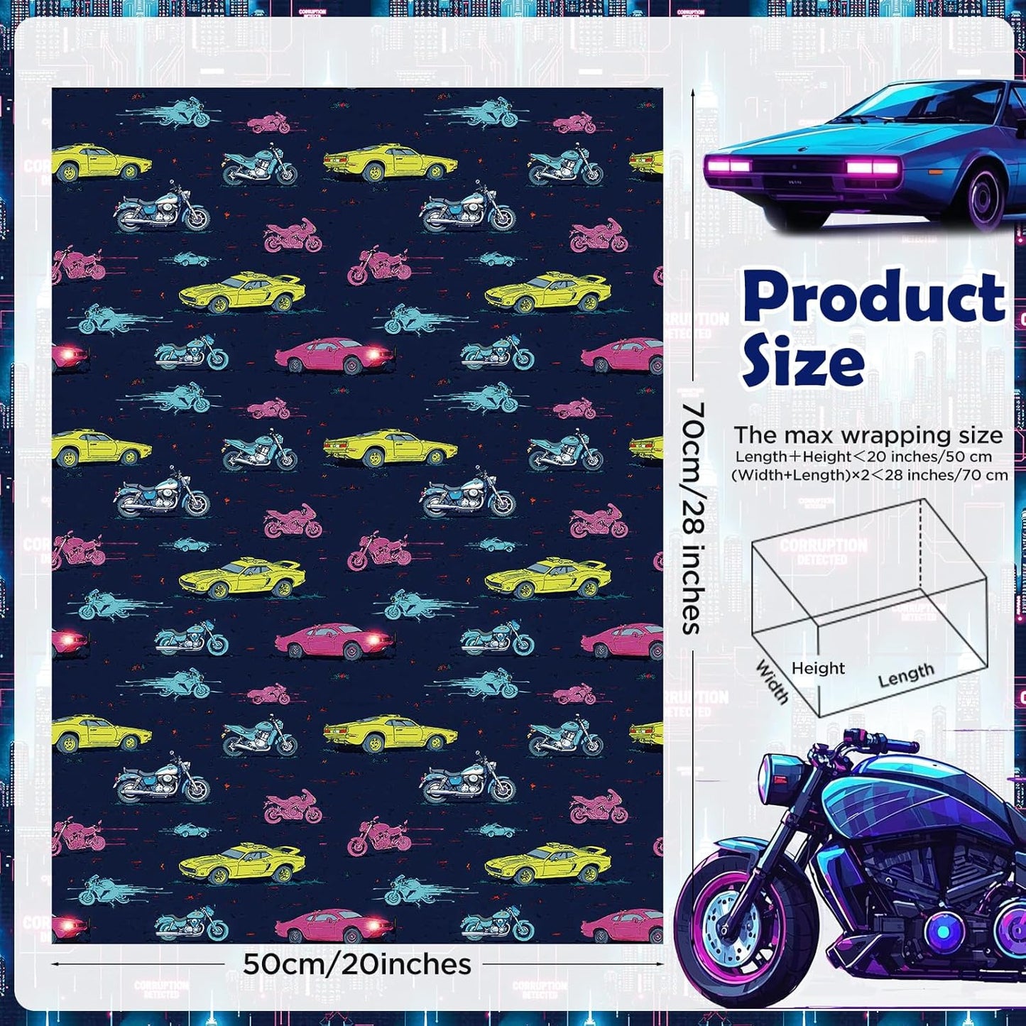 Pineraap Cyber Future Wrapping Paper 12 Sheets 4 Futuristic Themed Designs Neon Gift Wrap for Sci-Fi Fans,Tech Lovers,20"×28"