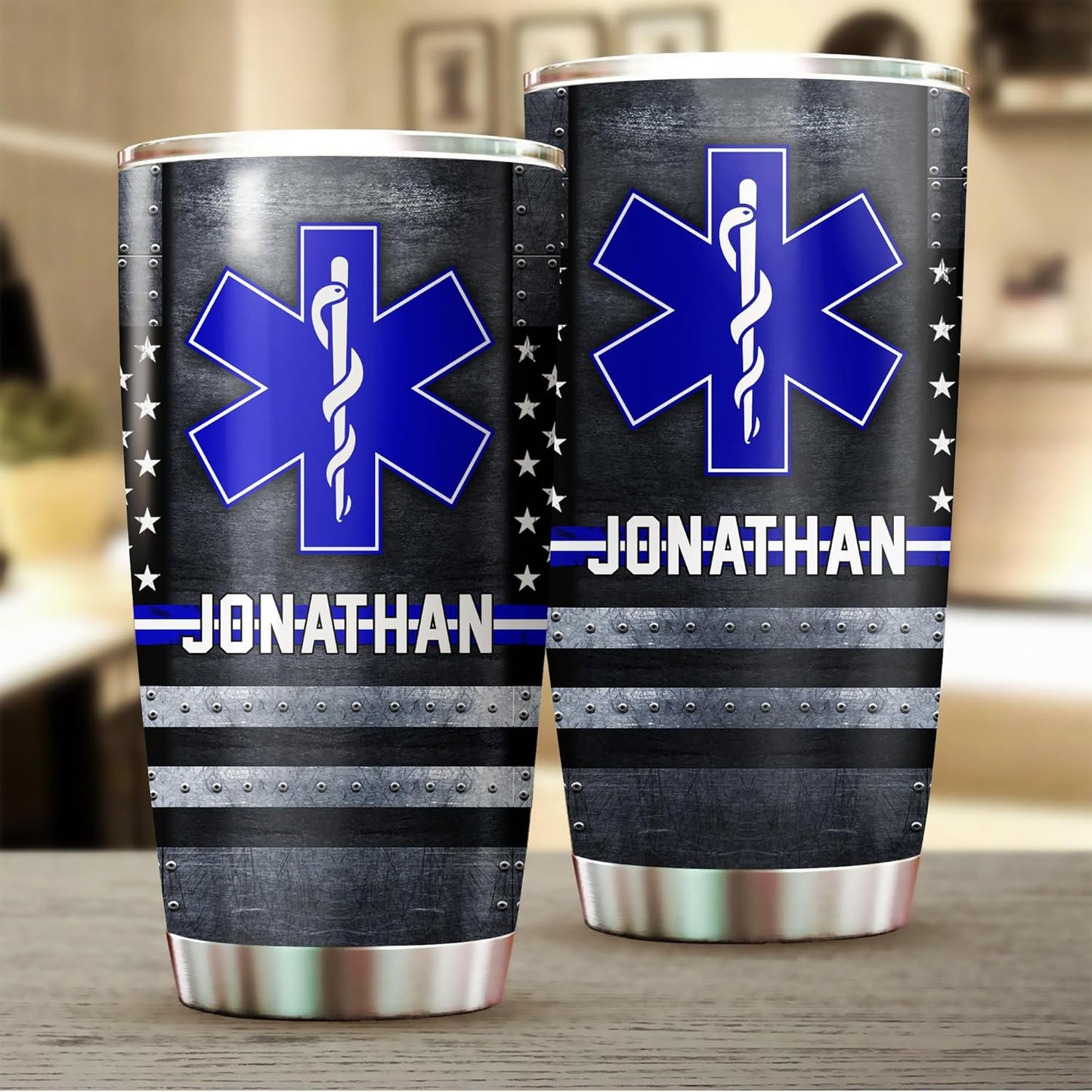 EMS EMT Paramedic Thin White Line American Flag 20oz Tumbler - Gift For Medical Worker - Custom Star Of Life Us Flag - Nurse Gifts for Women - 20oz Tumbler With Lid