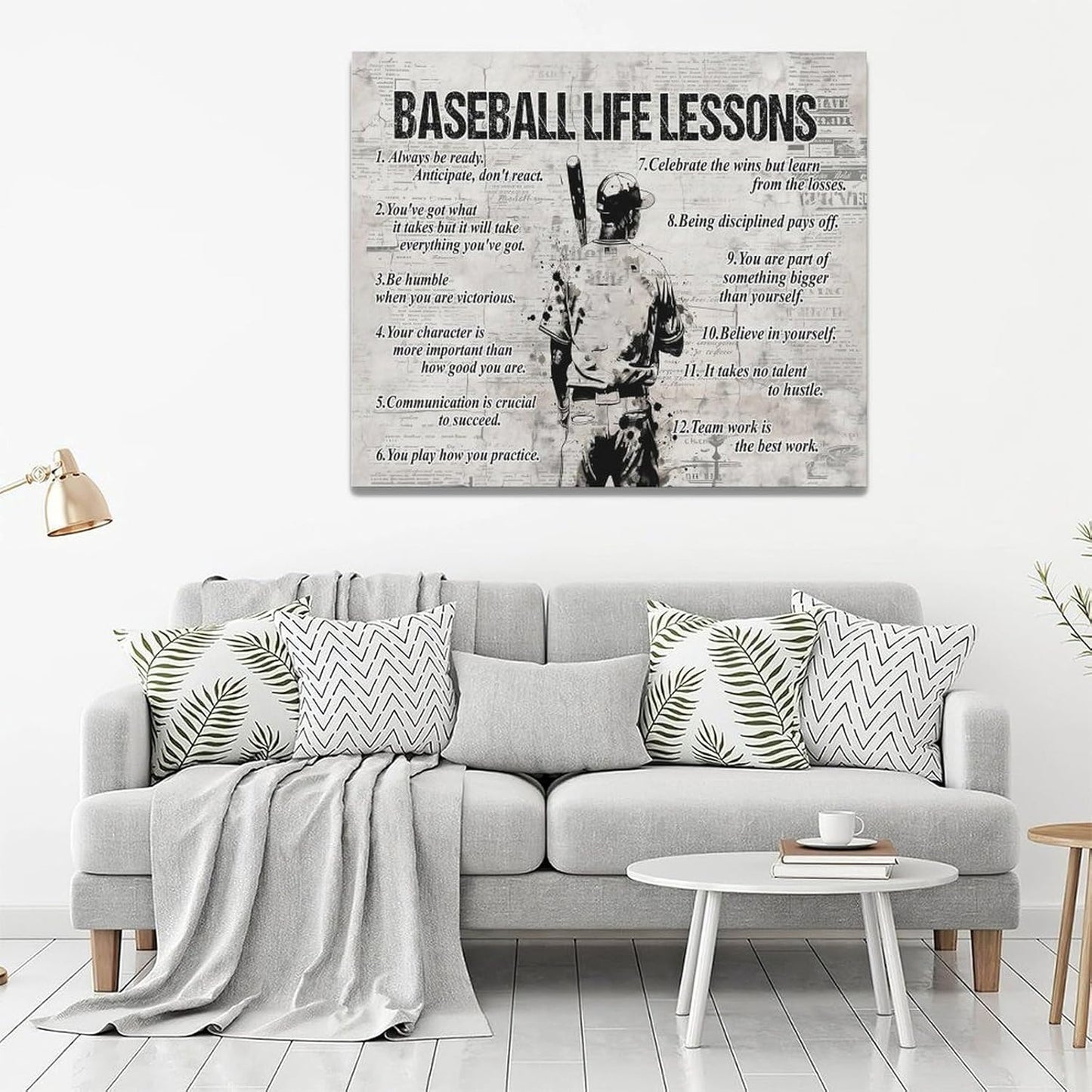 Baseball Sports Wall Art Baseball Life Lessons Wall Decor Baseball Sign Retro Poster Boy Men Room Motivational Decorations Canvas Print Painting Artwork for Bedroom Bathroom Living Room 24"x20"