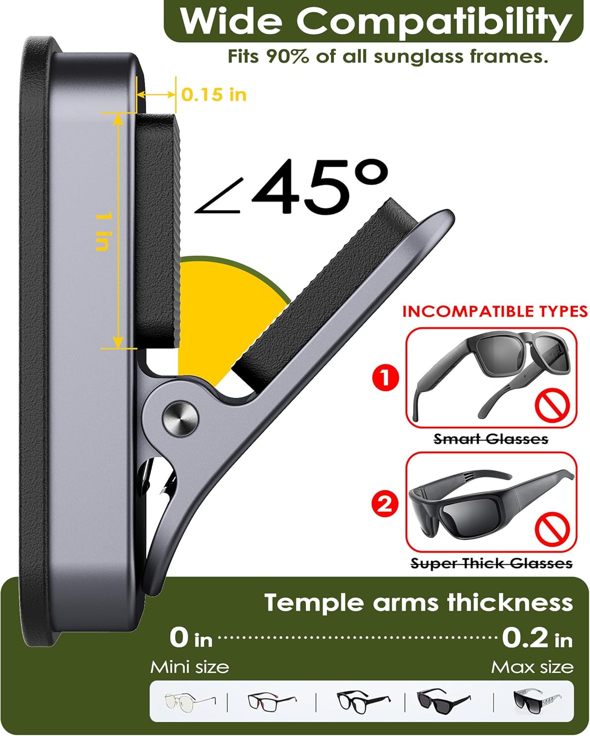 Sunglass Holder for Golf Cart, Magnetic Aluminium Sunglass Holder Clip Accessory for Golf Carts, Silicone Padded Eyeglass Clip Universal Fit with Gift Storage Bag