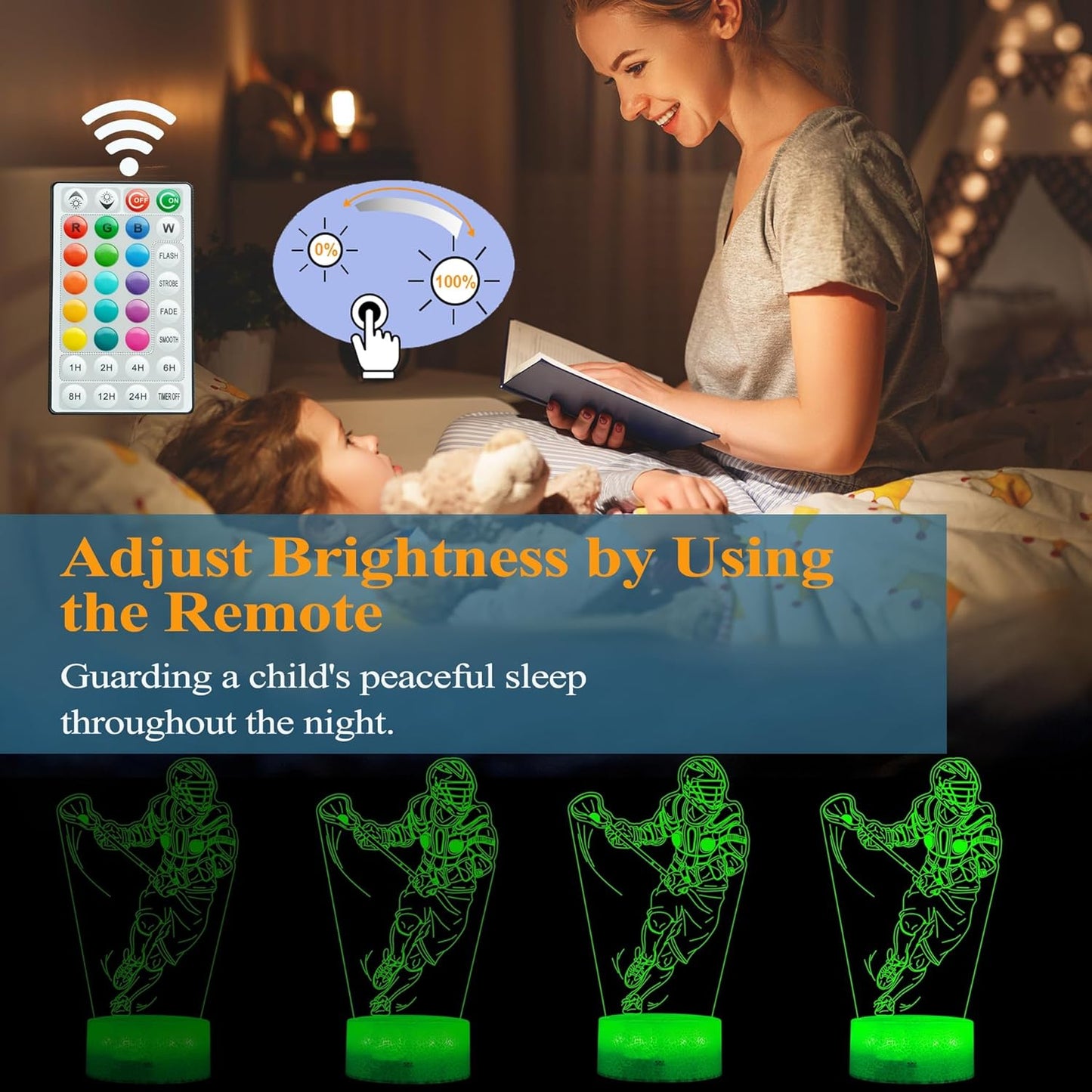 Lacrosse Gifts for Men, Lacrosse Night Light with Remote Control, 16 Colors Changing, Timer, RGB Flashing Mode and Dimmable, Gifts for Boys Christmas Decor
