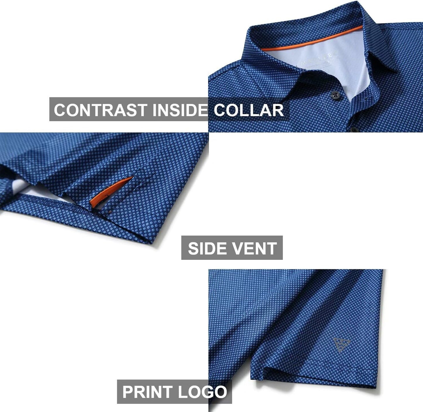 Golf Shirts for Men Dry Fit Short Sleeve Print Performance Moisture Wicking Polo Shirt