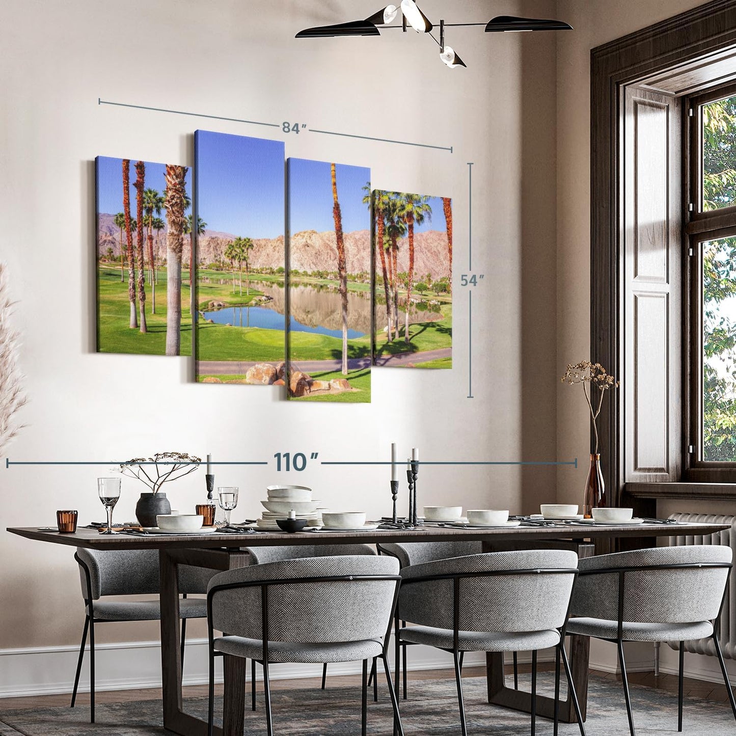 Elephant Stock La Quinta Golf Course Wall Art - Horizontal Canvas - 4-Piece Living Room Wall Decor - Photography Sports Canvas Print - Beige and Brown Decor for Wall - 84" X 54"