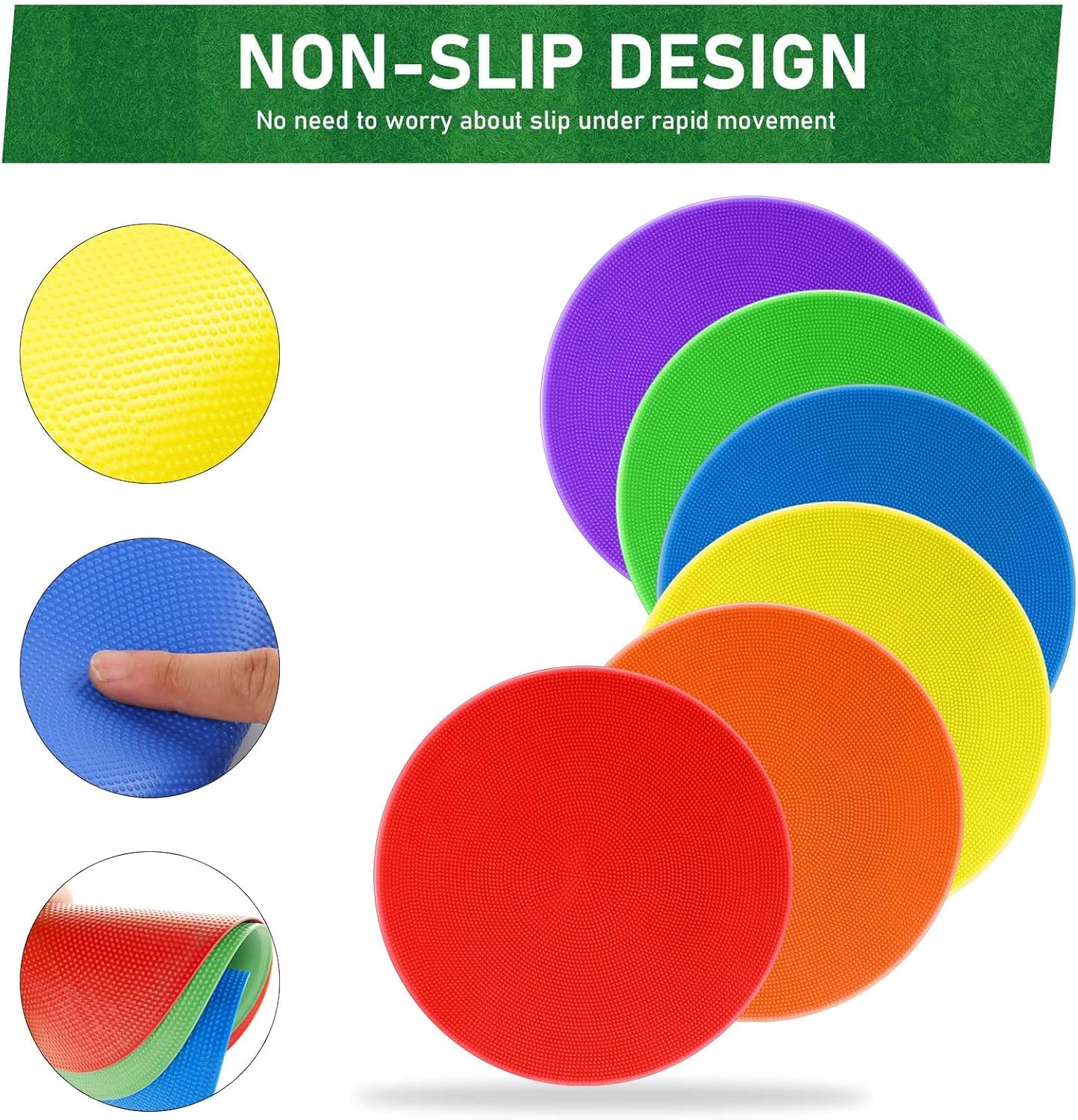 Poly Spot Markers for Gym Floor 4.72/6/9 Inch 24 Pcs Poly Spots, Non-Slip Rubber Floor Dots Agility Markers Flat Cones for Sports Soccer PE Training, Dance, Classroom Activities