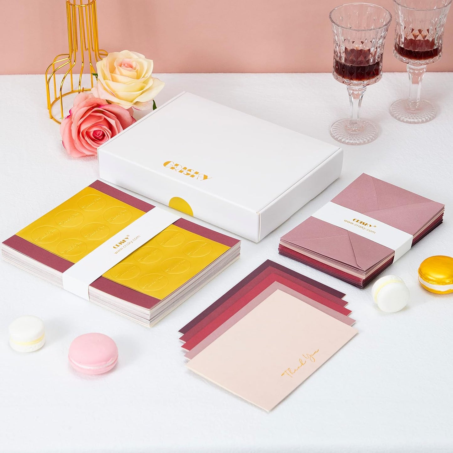 Crisky Burgundy Red Thank You Cards with Envelopes & Stickers， 50 Pack Bridal Shower Graduation Thank You Cards Small Business, Wedding Baby Shower Birthday Funeral Notes Bulk