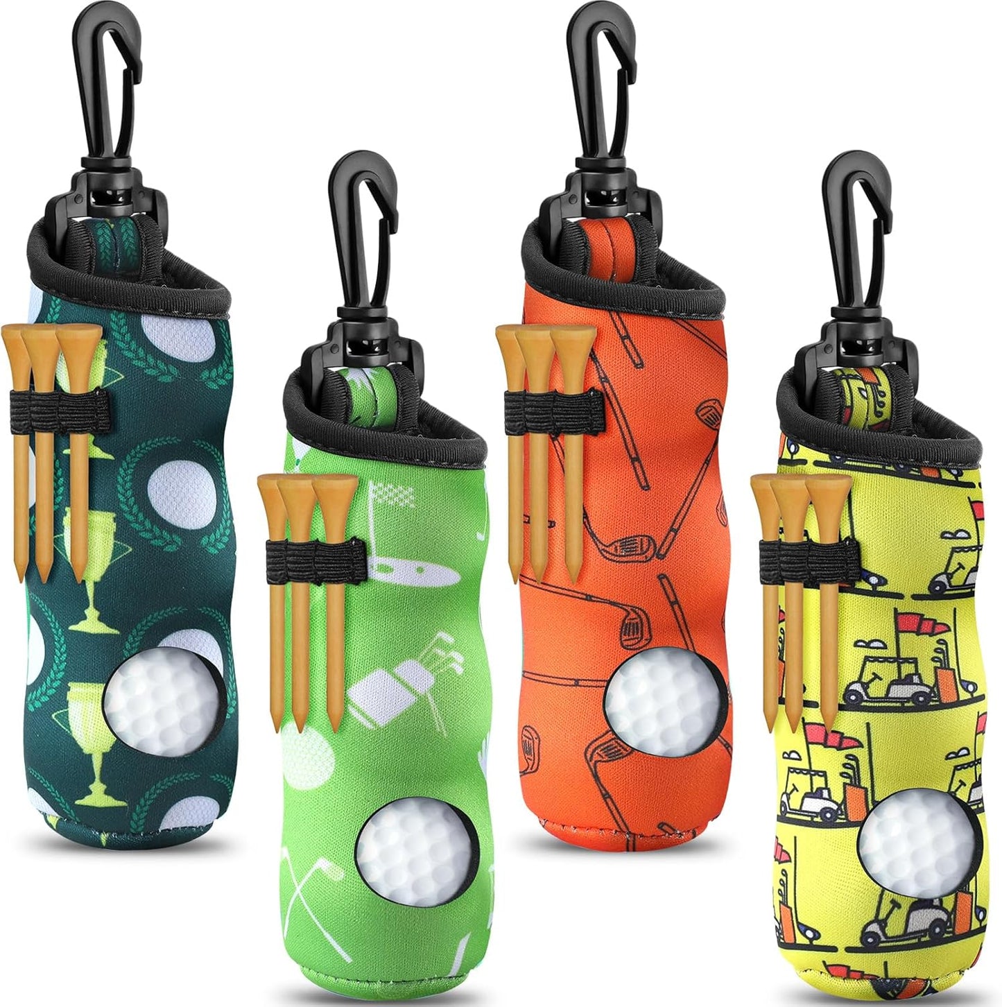 4 Pieces Golf Tee Holder Golf Ball Carry Bag Pouch Ball Holder Keychain Belt Clip Gifts Accessories