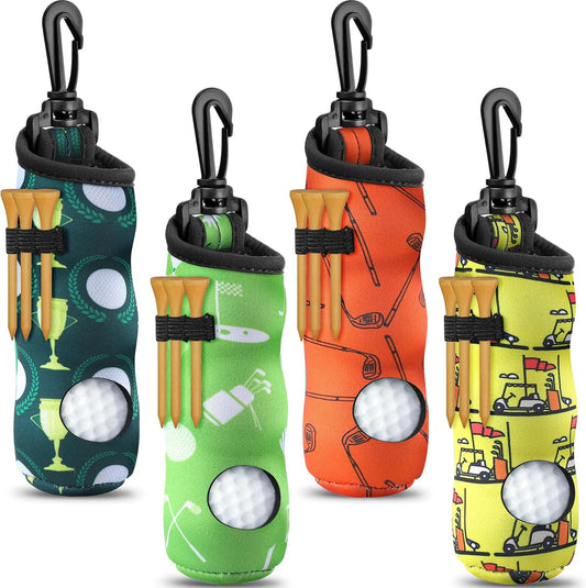 4 Pieces Golf Tee Holder Golf Ball Carry Bag Pouch Ball Holder Keychain Belt Clip Gifts Accessories
