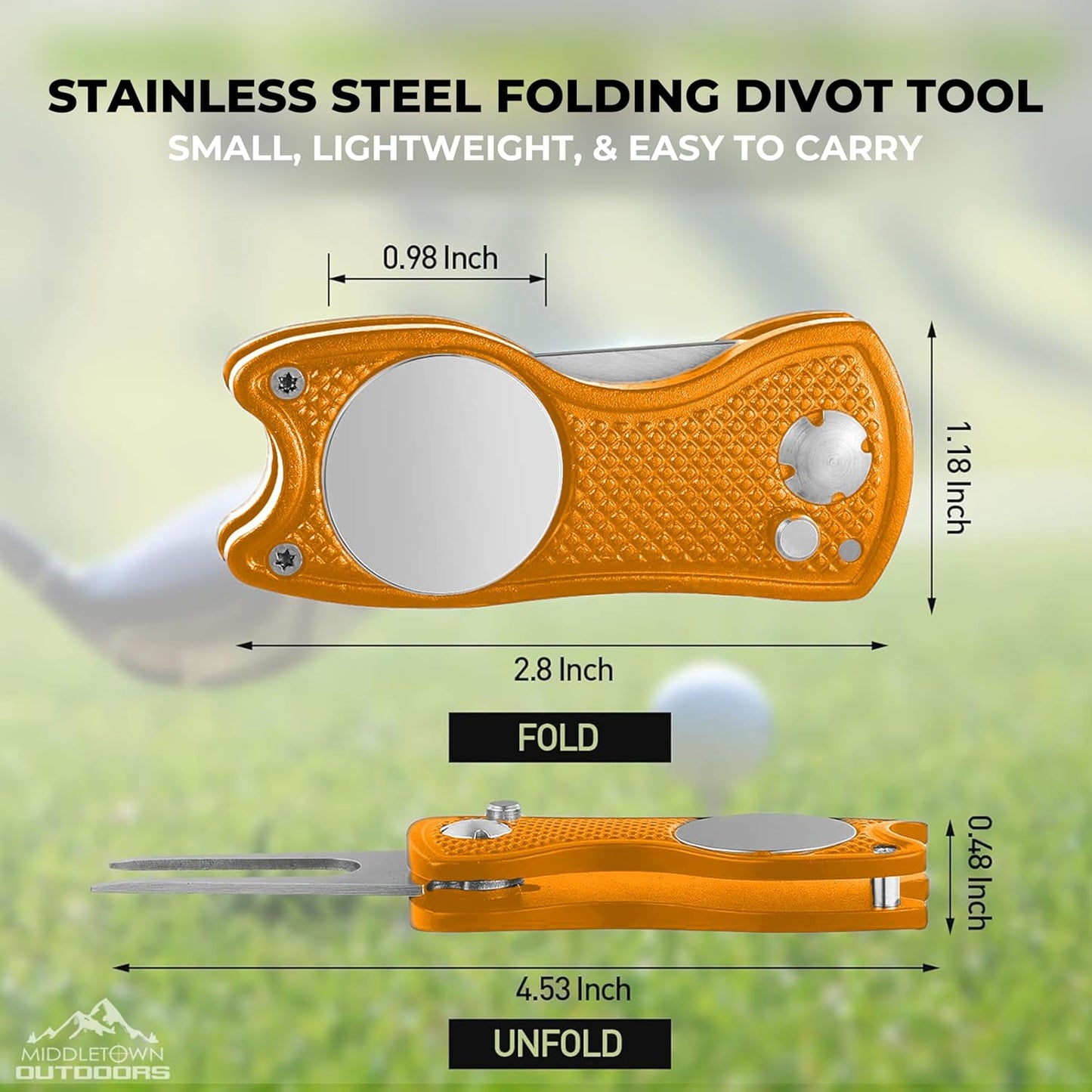 Golf Divot Tool with Magnetic Ball Marker, Multifunctional Divot Tool, Foldable Fork,Fix Divots, Clean Clubs and Cleats, U Shape Bottom can Hold Club
