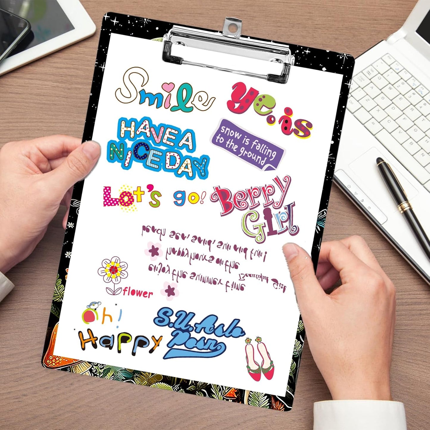 Plastic A4 Clipboards, Cute Fashion Clipboard Decorative, 12.2" x 8.7" Standard A4 Size Clipboards, Plastic Acrylic Clipboard for Teacher, Social Worker, Students,Women, Office Supplies(Mushroom)