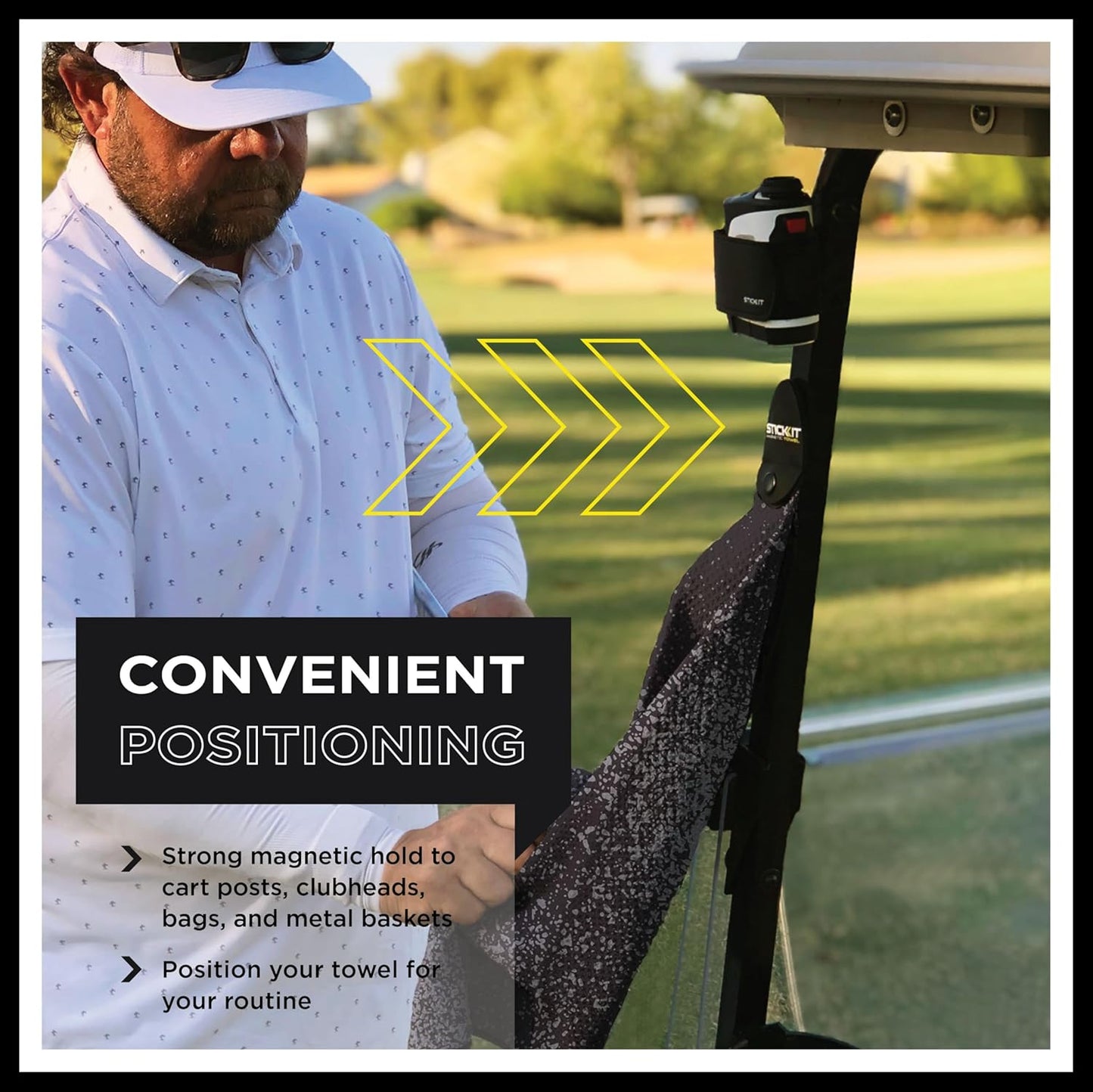 STICKIT Magnetic Golf Towel, Premium 29" Microfiber with Deep Waffle Pockets, Industrial Strength Magnet for Secure Hold to Golf Carts & Clubs, Ultra-Absorbent, Fast-Drying, Easy-Clean Design