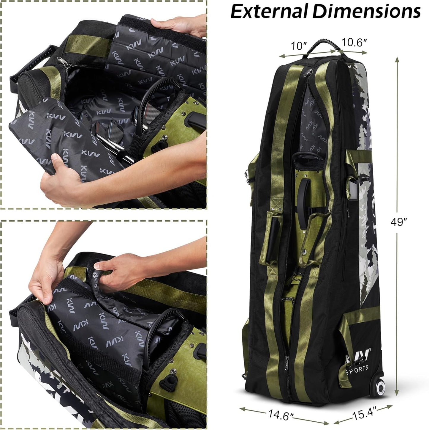 KVV Hi-Protective Golf Travel Bag with Extra Padded Top, Foldable Golf Travel Cover with Wheels, Multiple Handles and Pockects for Storage, Travel Golf Bags Designed for Airlines