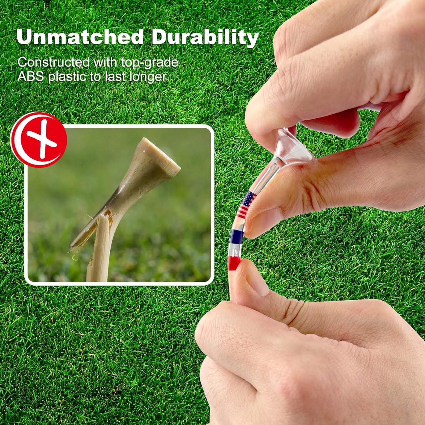 Premium Golf Tees, 3 1/4'' Unbreakable Transparent Plastic Golf Tees, Reduces Friction & Side Spin, Golf Accessories Gift for Men American Flag（50 Count）