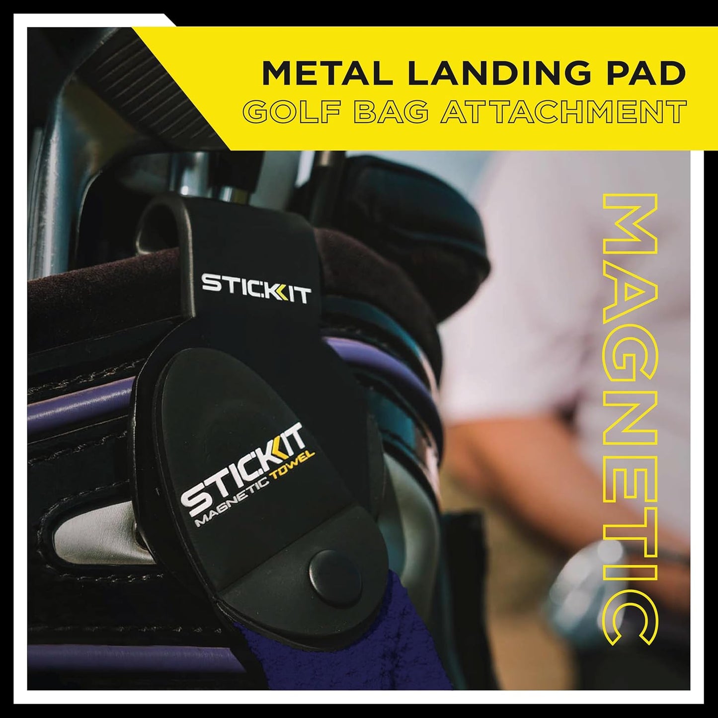 STICKIT Magnetic Golf Towel, Navy, Premium 29" Microfiber with Deep Waffle Pockets, Industrial Strength Magnet for Secure Hold to Golf Carts & Clubs, Ultra-Absorbent, Fast-Drying, Easy-Clean Design