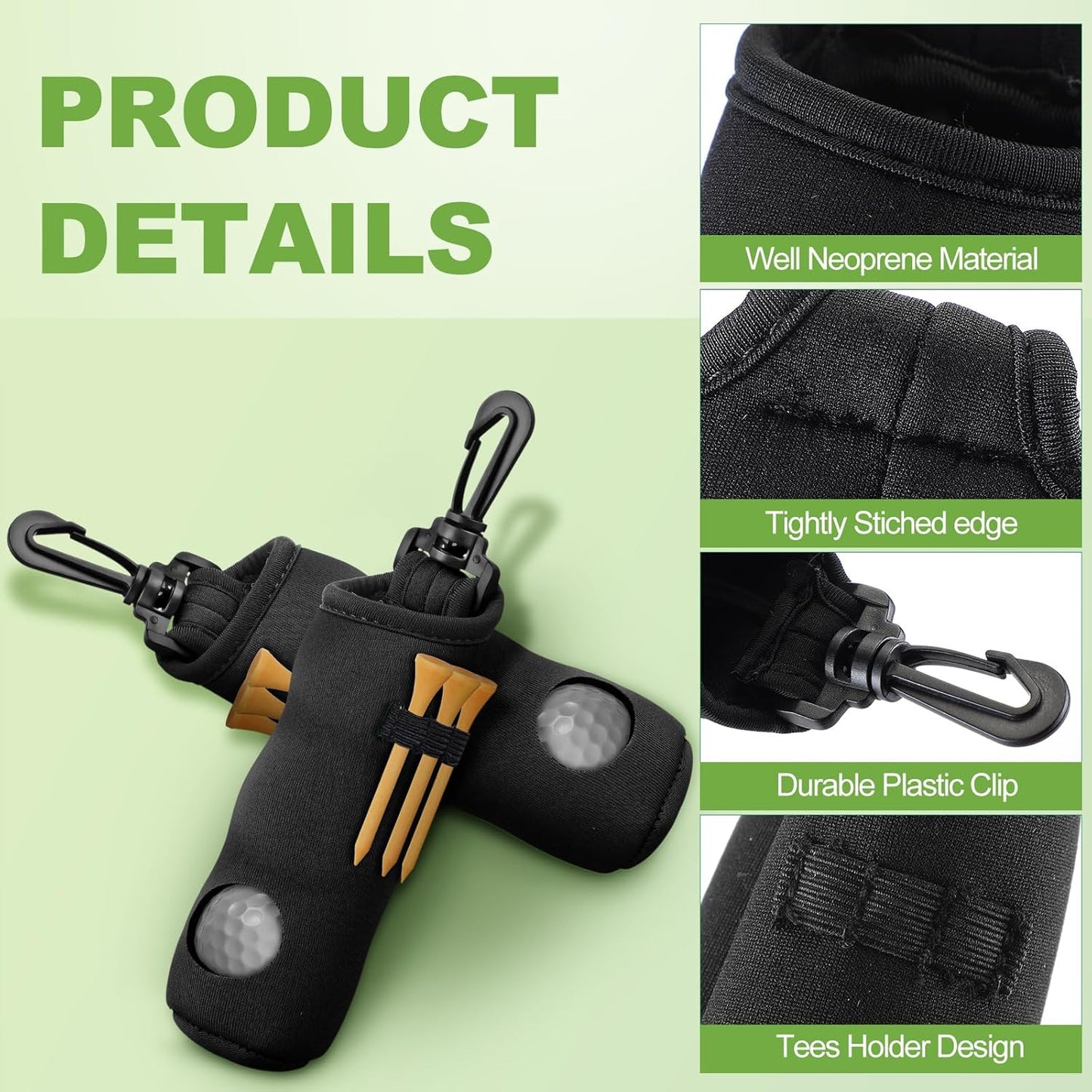 4 Pieces Golf Tee Holder Golf Ball Carry Bag Pouch Ball Holder Keychain Belt Clip Gifts Accessories
