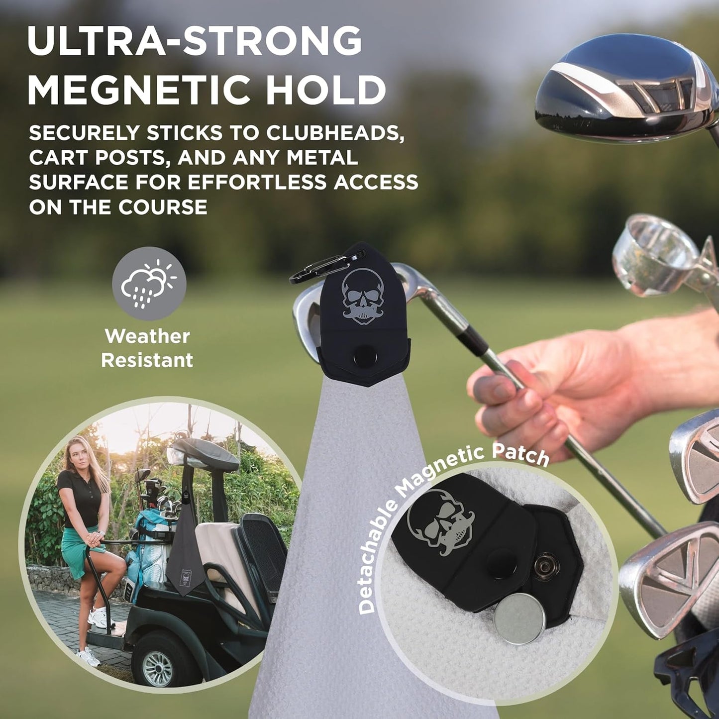 Magnetic Golf Towel (White) Microfiber Golf Towel | Ultra Absorbant Waffle Pattern | Extra Strong Magnet for Golf Cart or Clubs