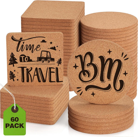 60 Pieces Cork Coasters for Drinks, GOH DODD Thicken Absorbent Blank Coasters for DIY Crafts Laser Engraving Sublimation Wood Burning Plants Painting Housewarming Gifts Wedding Education, 4 Inch