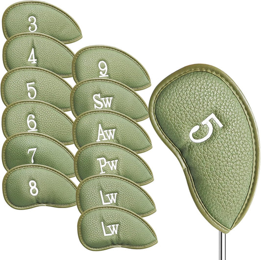 Golf Club Covers Iron Value 12 Pack Stylish Synthetic Leather Headcover, Embroidery Numbers Head Covers Universal Protector Fit Main Iron Wedge Clubs, Accessories Travel for Men Women