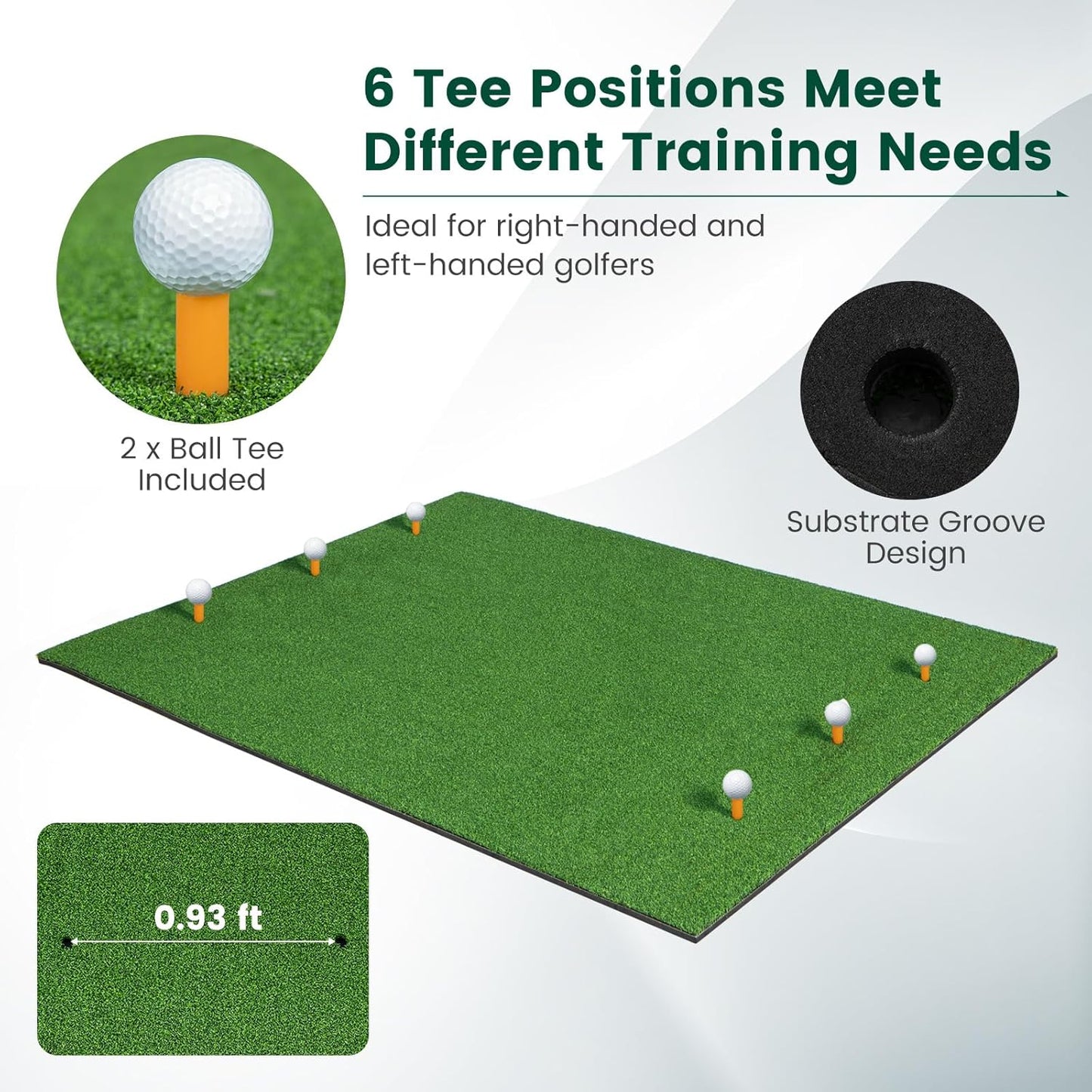Goplus Golf Mat, 5x3ft/5x4ft Golf Hitting Mat 20/25/27/32mm Thick w/2 Alignment Sticks & 2 Golf Tees, Portable Artificial Turf Grass Training Mat Practice for Indoor Outdoor