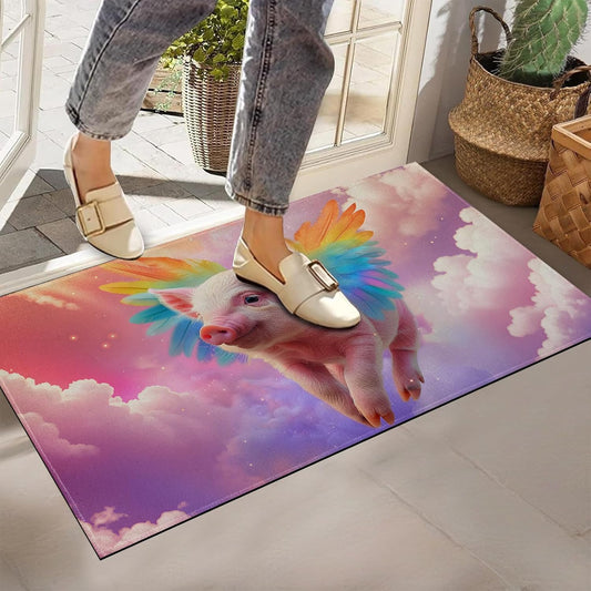 Rainbow Pink Pig Indoor Doormat, Non-Woven Fabrics Non Slip Floor Mat 17x29.5 in Area Rug Quick Absorbent Entrance Rug Front Door Mat, Welcome Mats Entryway Rug Doormats for Kitchen Home Bedroom