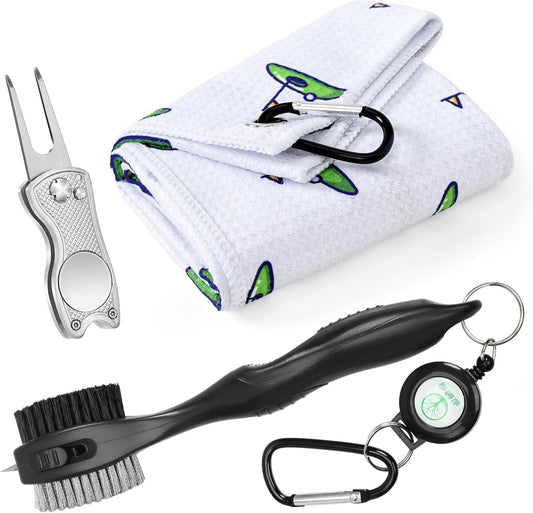 Mile High Life Printed Golf Towel(16"x24"), Brush Tool Kit, Divot Repair Tool, Microfiber Towel，Brush with 2FT Retractable Cord, Repair Tool w Magnetic Golf Ball Marker