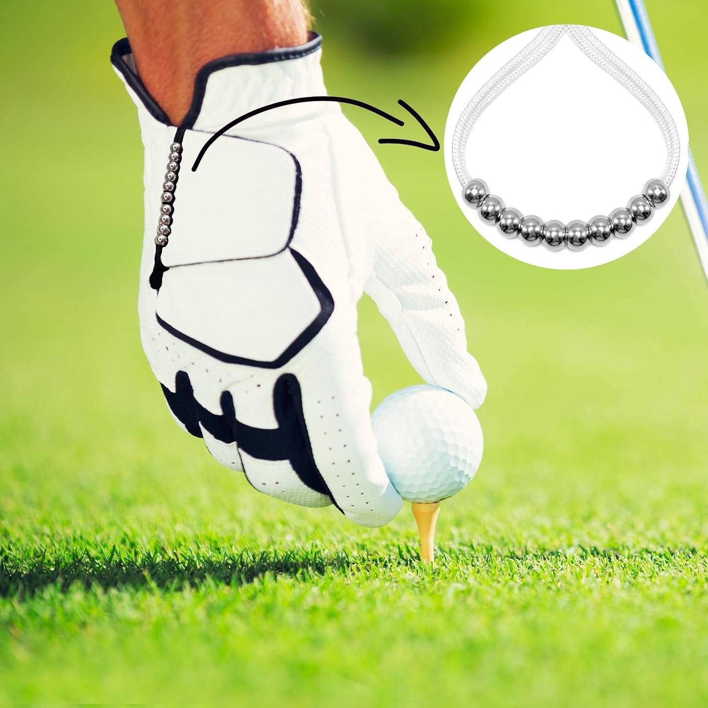 LAMIBEE Pack of 2 Golf Glove Bead Stroke Counter, 10 Stainless Steel Beads Score Counter for Gloves, Stroke Count Resizable Easy to Adjust Golf Round Scoring Tracker Accessory