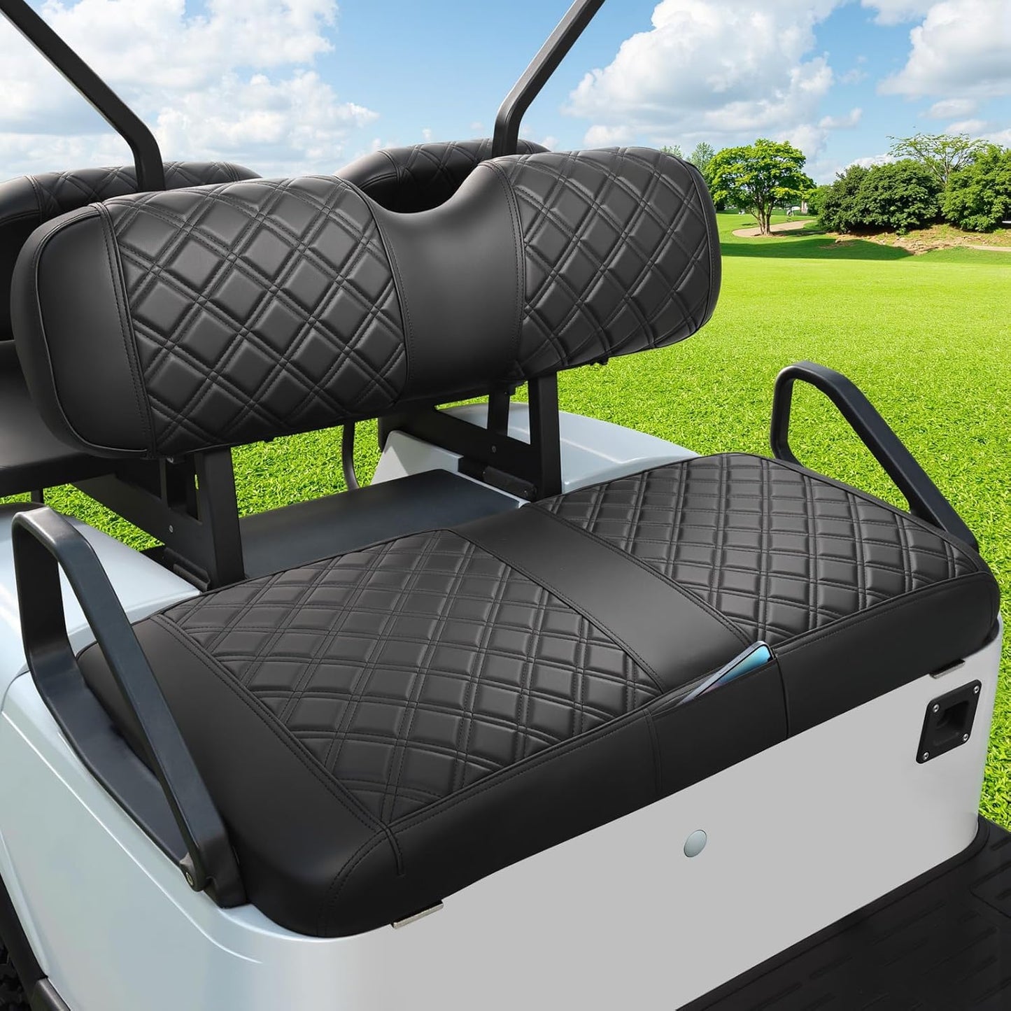 EZGO Seat Cover, Golf Cart Front Seat Cover Fit for EZGO TXT 1994-2013 and EZGO RXV OEM Ordinary Seat Cushion, Concave and Convex Design Appearance, Thick Vinyl Leather Comfortable/Breathable/Anti-Fad