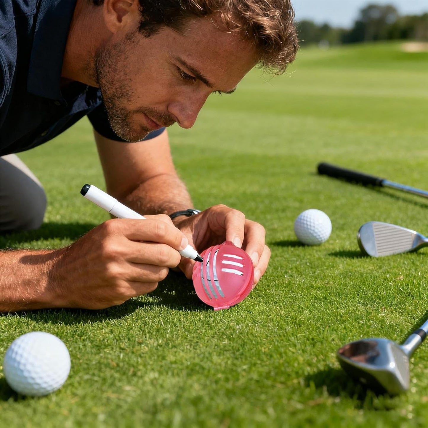 Golf Ball Line Marker Tool, Portable 360 Degree Stencil, Putting Alignment Aid, Golf Accessory with Easy Use and Precise Marking, Training Tool for Course Practice Sport Game Outdoor Competition Men