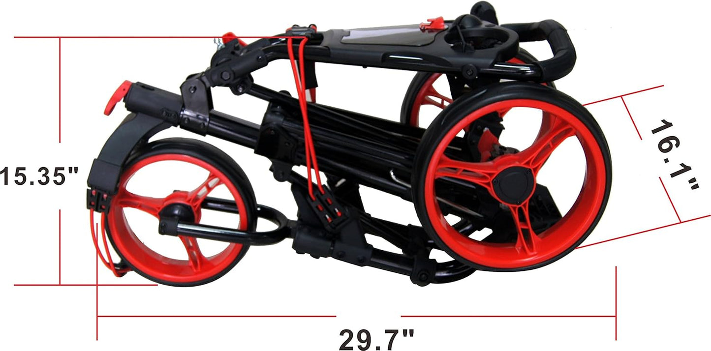 Golf Push Cart 3 Wheel with Foot Brake – 1-Second Fold/Unfold, Adjustable Handle, Umbrella Holder, Beverage Compartment & Storage | Lightweight Aircraft-Grade Aluminum Frame