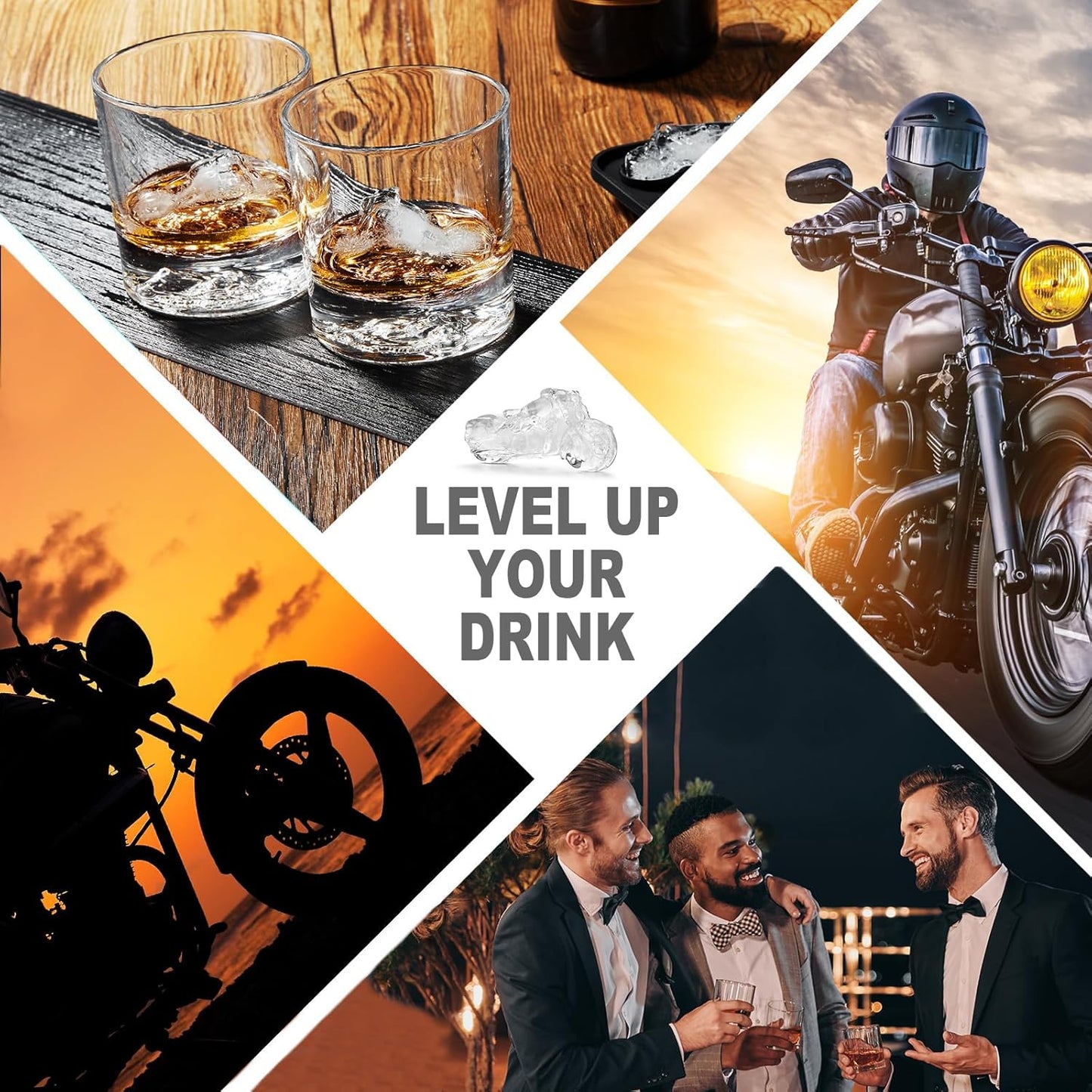 Novelty Motorcycle Ice Cube Mold, Funny Motorcycle Gifts for Men, Holiday Stocking Stuffers for Men, Large Ice Cube Molds for Whiskey, Bourbon, Cocktails